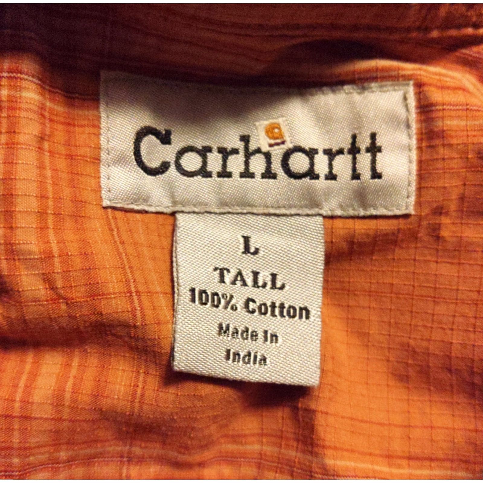 Carhartt CARHARTT Shirt Button-Up LT Orange Plaid Cotton Relaxed Fit Short Sleeve Mens Size US L / EU 52-54 / 3 - 4 Thumbnail
