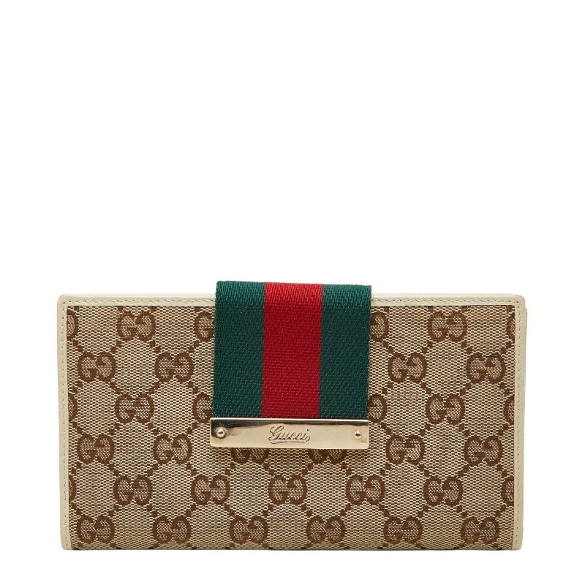 Gucci Gucci GG Canvas Sherry Line Long Wallet 181672 Beige Ivory Leather Women's GUCCI Size ONE SIZE - 1 Thumbnail