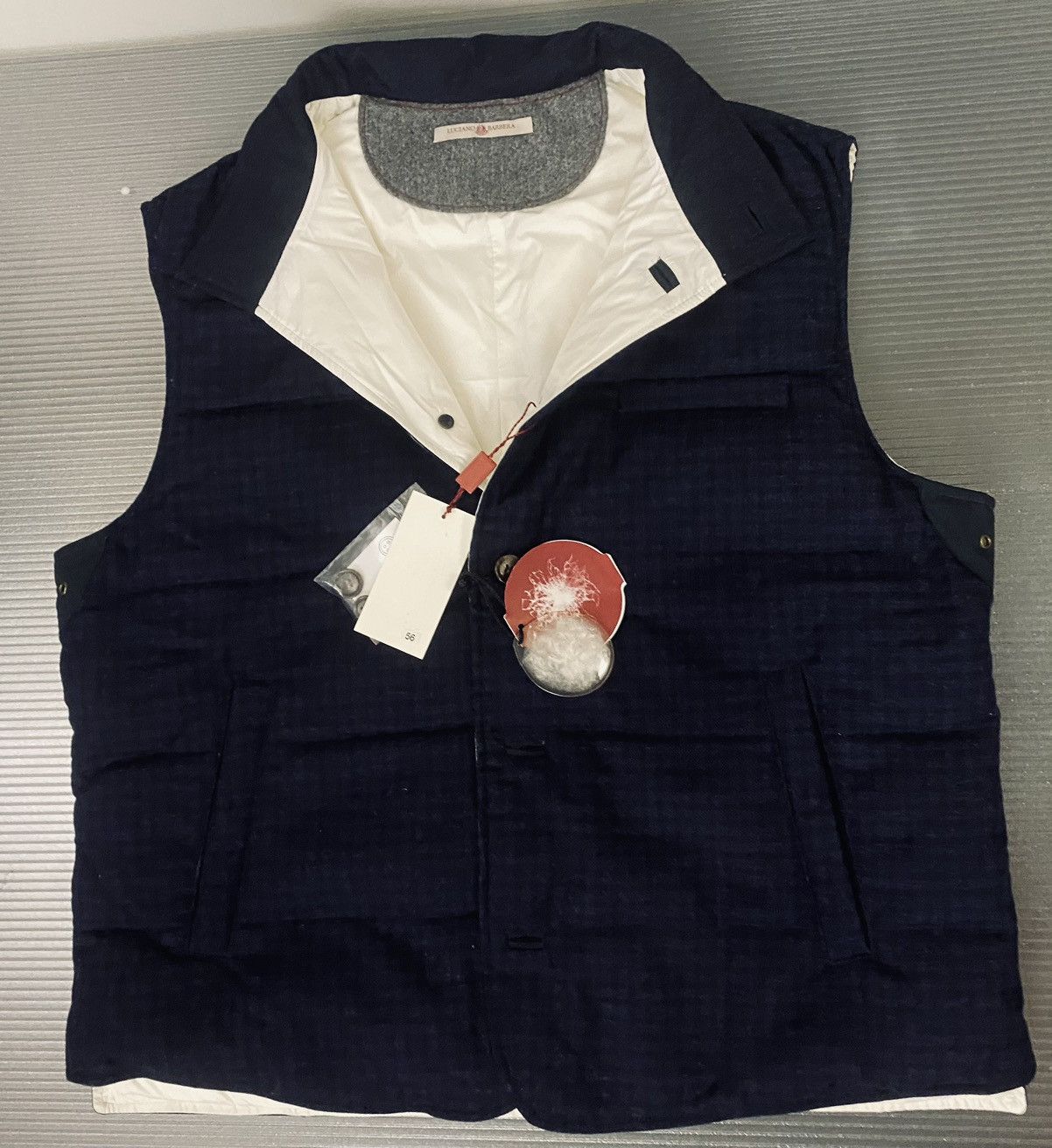 Luciano Barbera Luciano Barbera 🇮🇹 Wool Check Duck Down Filled Gilet 56 NEW Size US XL / EU 56 / 4 - 1 Thumbnail