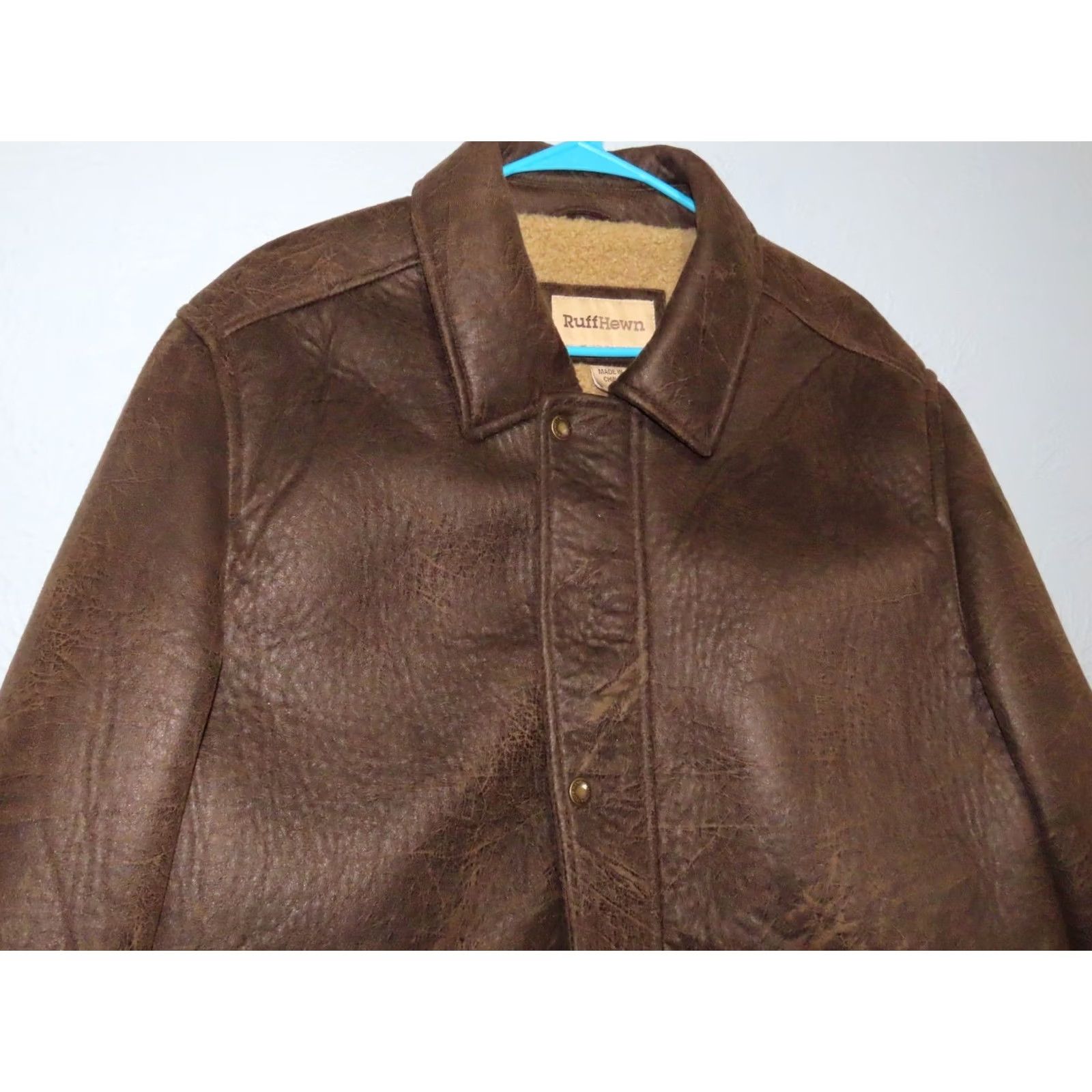 Vintage Ruff Hewn Jacket Bomber Mens Large Brown Faux Leather Sherpa Lined Zip Snap Coat Size US L / EU 52-54 / 3 - 4 Thumbnail