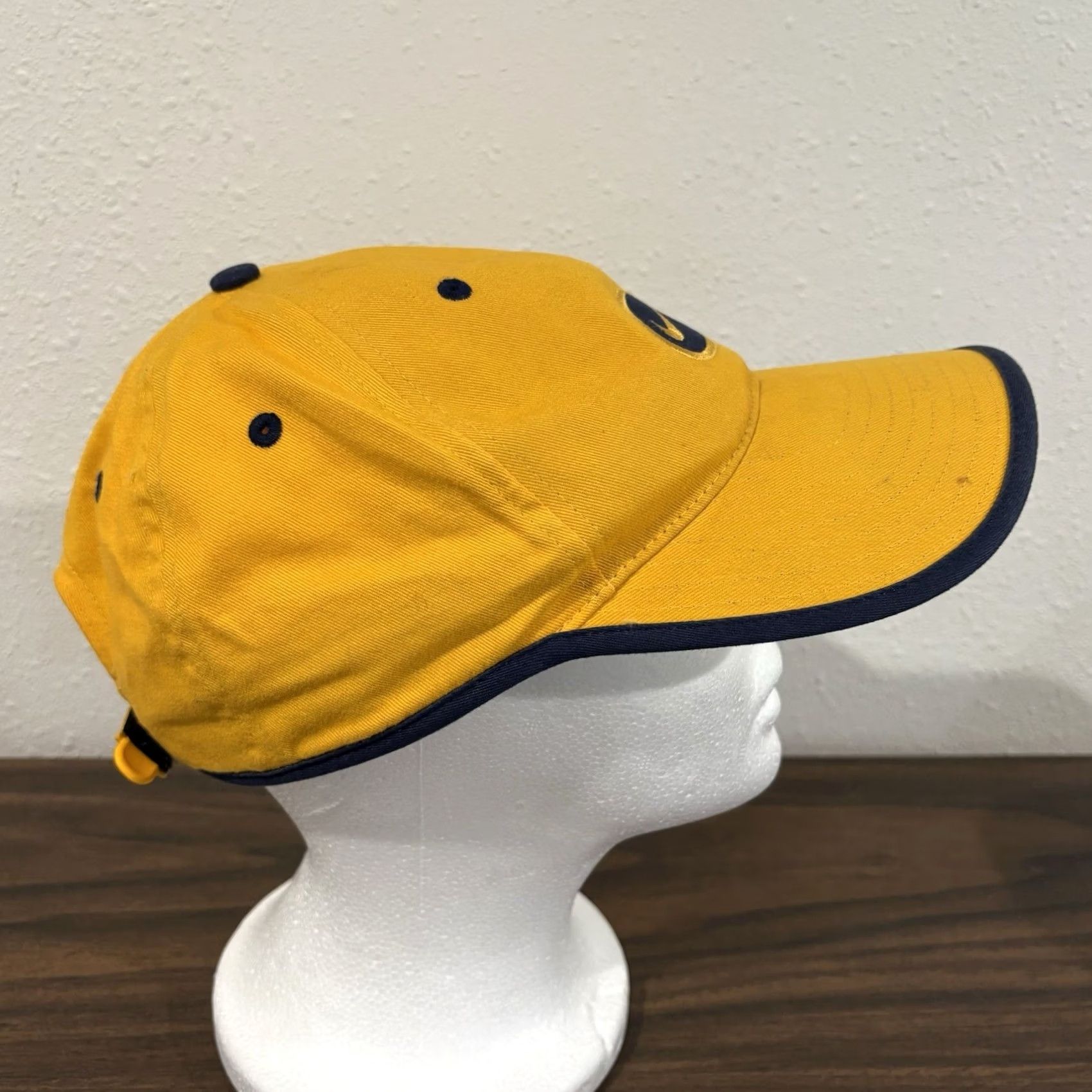 Nike VTG 90s Nike Dad Cap Swoosh Yellow Navy Cotton Canvas Adjustable One Size Unisex Adults Michigan Wolverines Hat Strapback Size ONE SIZE - 3 Thumbnail