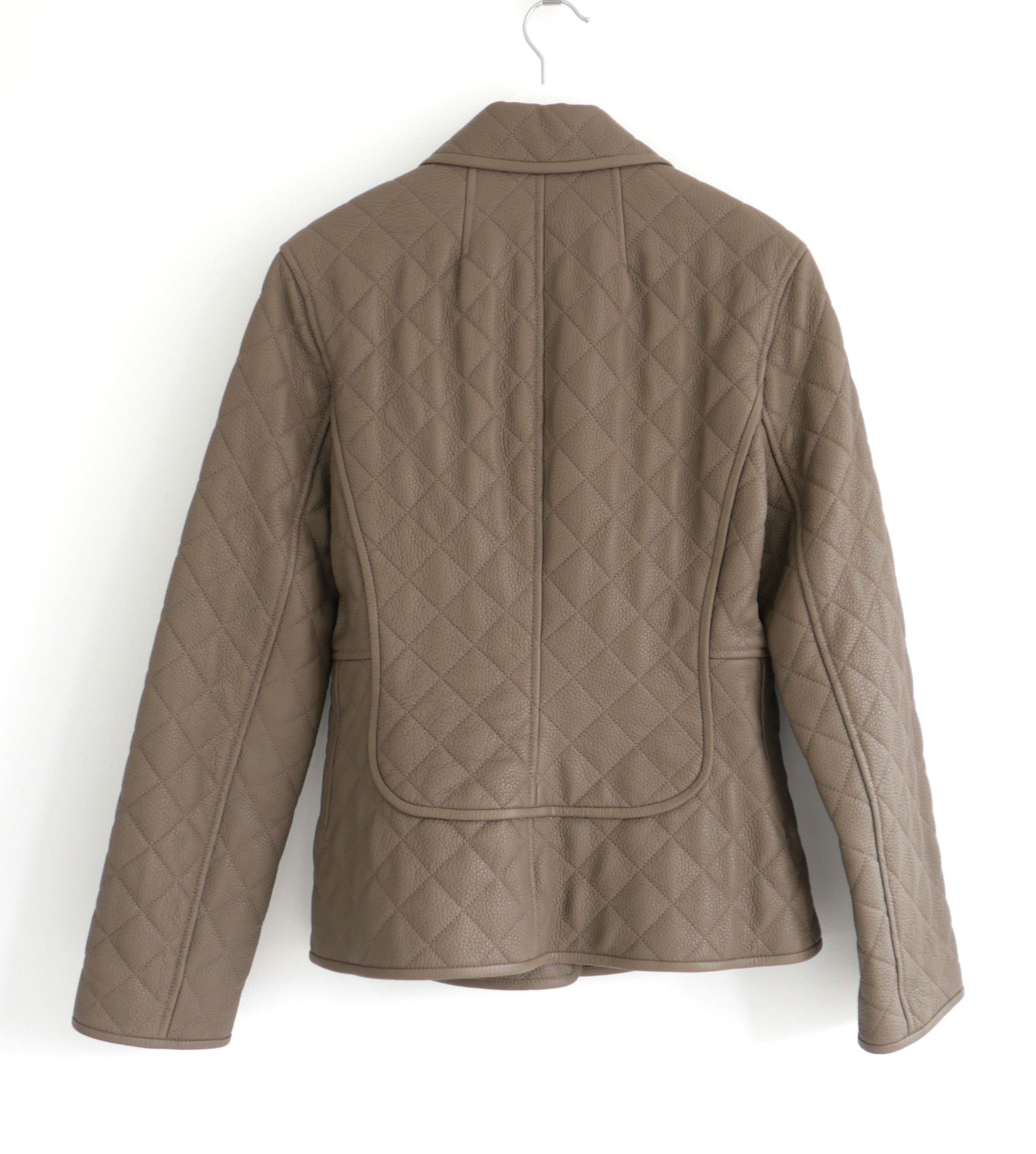 Hermes Hermes Equestrian Deerskin Leather Jacket Quilted Taupe Size S / US 4 / IT 40 - 4 Thumbnail