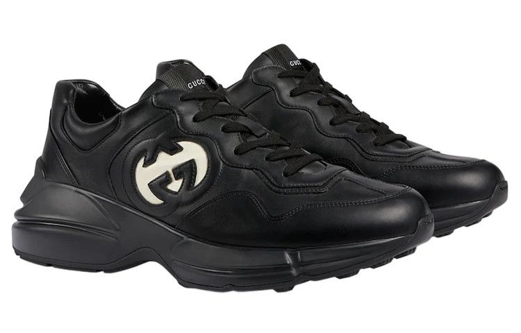Gucci oc11z1025 Men's Rhyton Sneakers With Interlocking G in Black Size US 7 / EU 40 - 2 Thumbnail
