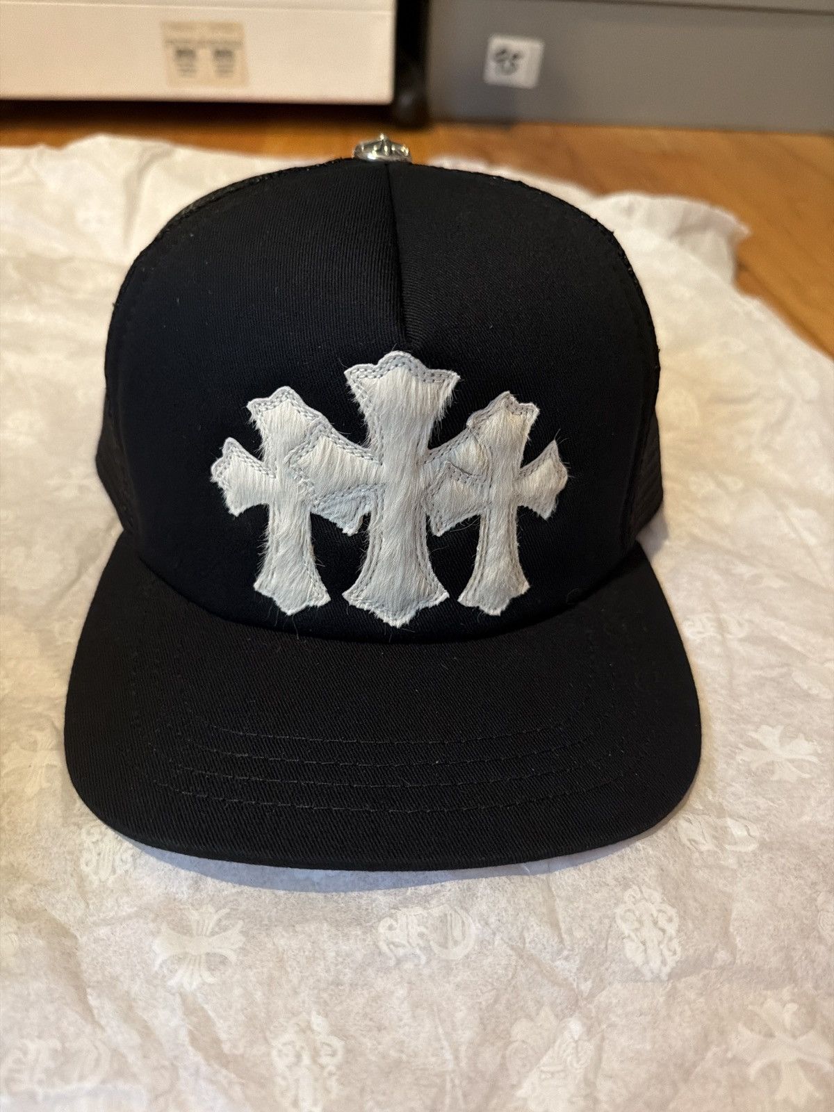 Chrome Hearts White Cross Patch CH Black Snapback Hat | Grailed