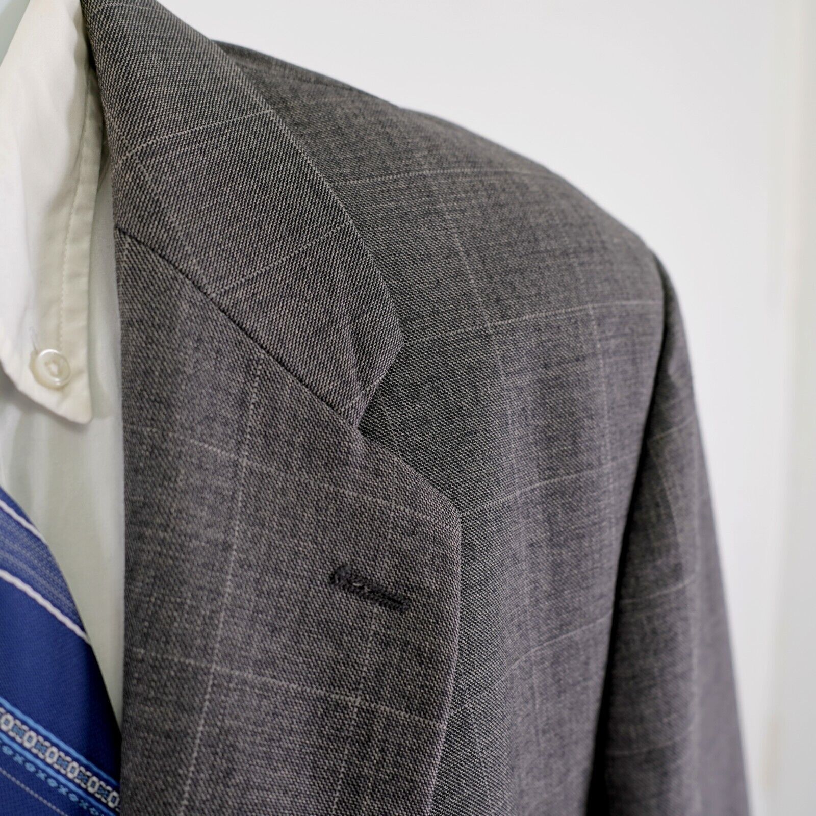 Ralph Lauren Ralph Lauren Wool Gray Sharkskin Windowpane 42R Or 44R Slim Size 42R - 2 Thumbnail