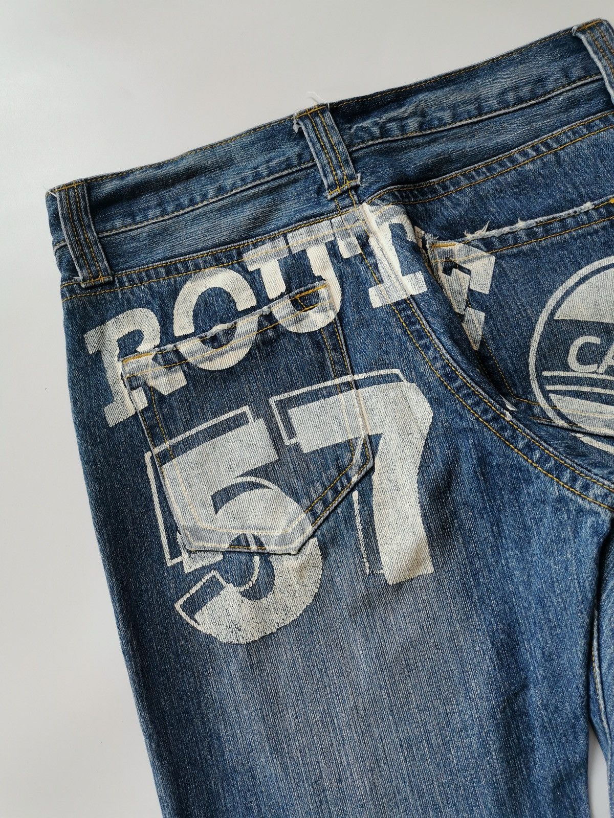 Vintage Route 57 Florida Print Distressed Denim Jeans Size US 31 - 2 Thumbnail