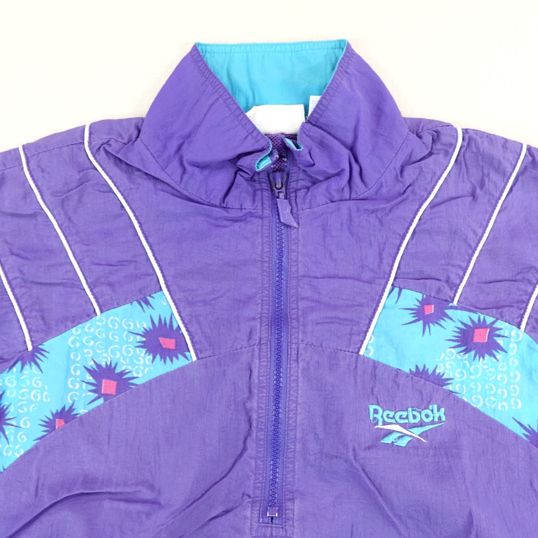 Reebok VINTAGE Reebok Windbreaker Jacket Womens Medium Purple Geometric 90s Sports Outdoor Lightweight ZIP Size M / US 6-8 / IT 42-44 - 2 Thumbnail