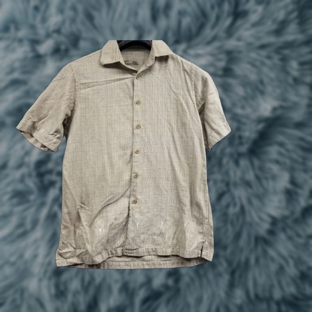 Tasso Elba Tasso Elba Shirt Short Sleeve Beige Button-Down Size S Men Regular Knit Cotton Beige Size US 29 - 1 Thumbnail