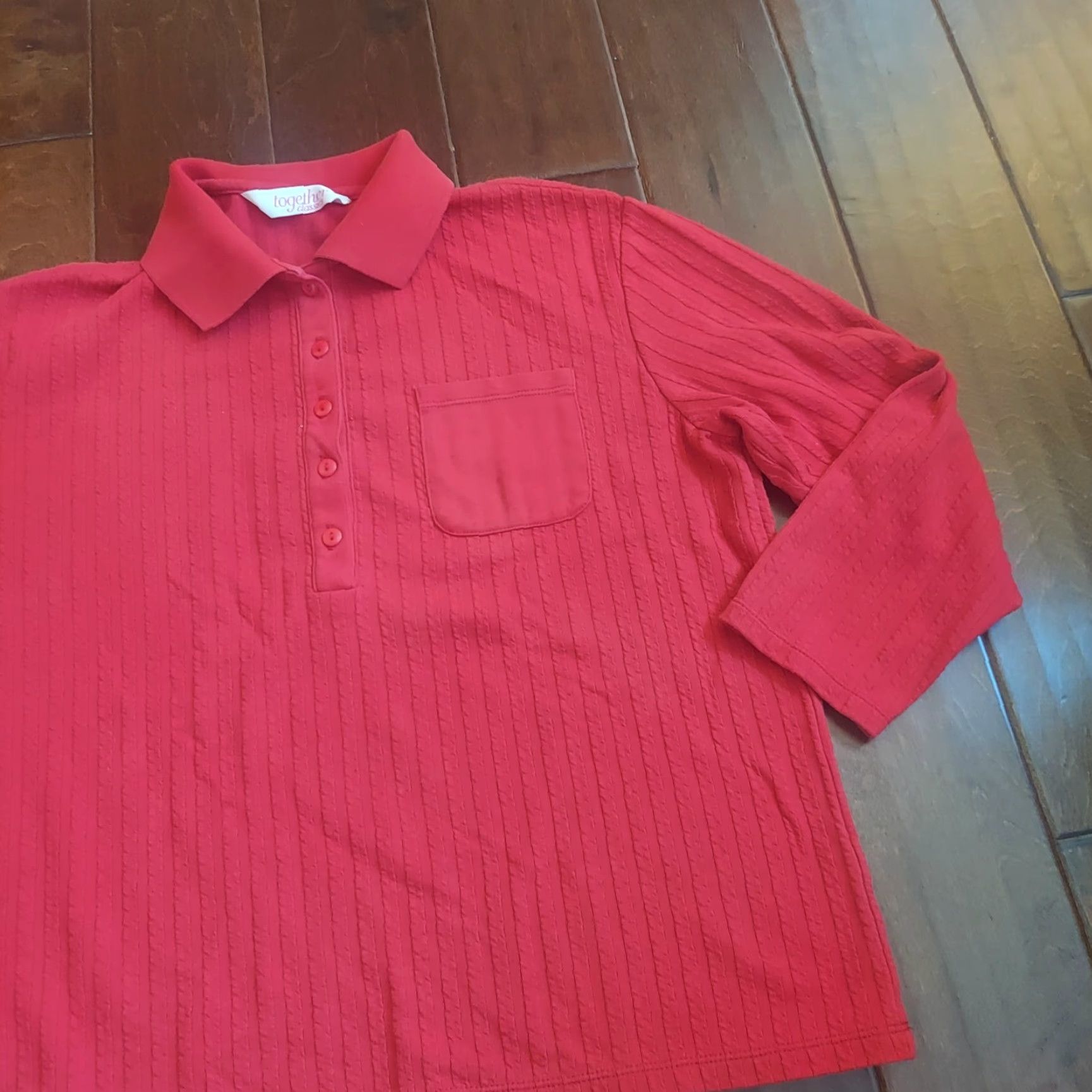 Vintage Together Classics Men’s Red Button Long Sleeve Polo Shirt PM Petite Size Size US M / EU 48-50 / 2 - 6 Thumbnail