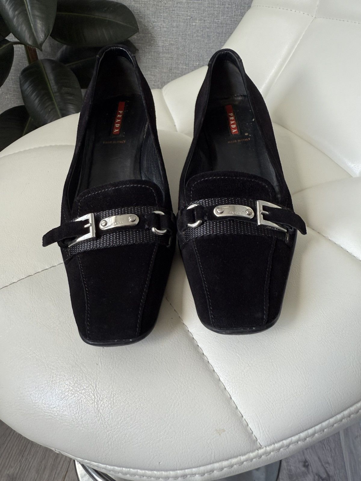 Prada Prada Kitten Heel Pumps Silver Buckle Black Suede Flats Size US 6.5 / IT 36.5 - 14 Thumbnail