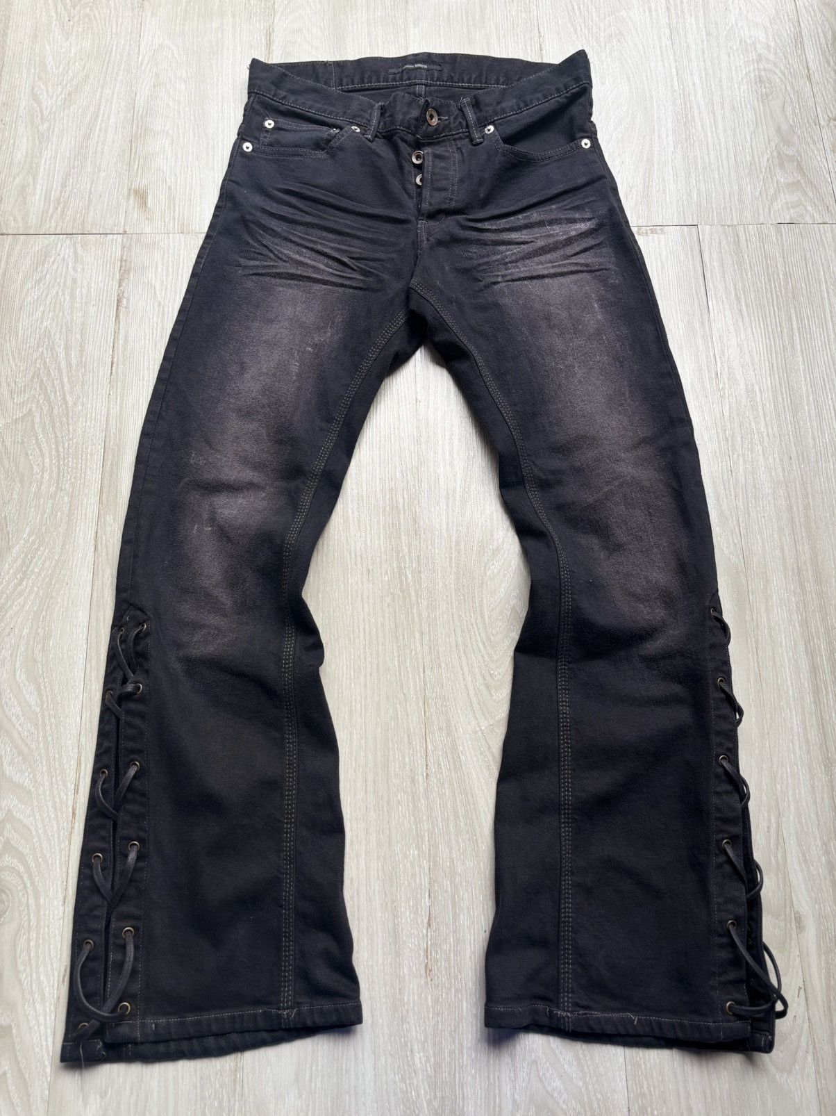 Japanese Brand KAKEYA lace up flare jeans Size US 29 - 1 Thumbnail