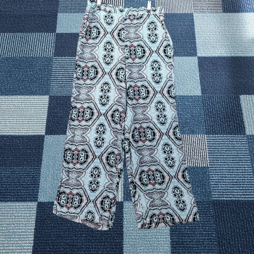 H&M H&M Dress Pants Women 6 Blue High Rise Wide Leg Printed Flat Front Pull On Boho Size 28" / US 6 / IT 42 - 1 Thumbnail