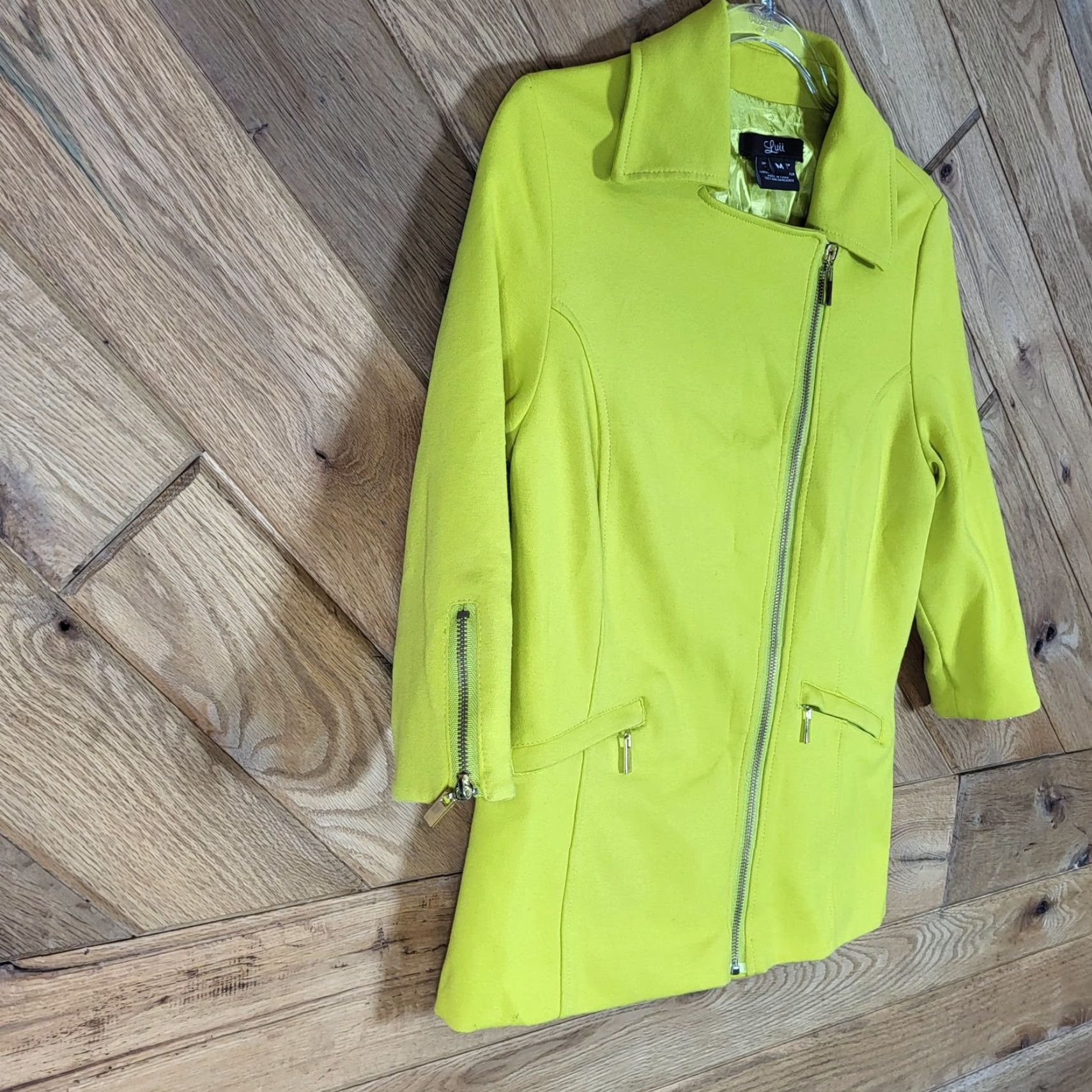 Vintage Luii Lime Green Asymmetrical Zip Jacket M Regular Women Pockets Lined 3/4 Sleeves Cotton Blend Front Zip Short Coat/Casual Basic Jacket Size M / US 6-8 / IT 42-44 - 8 Thumbnail