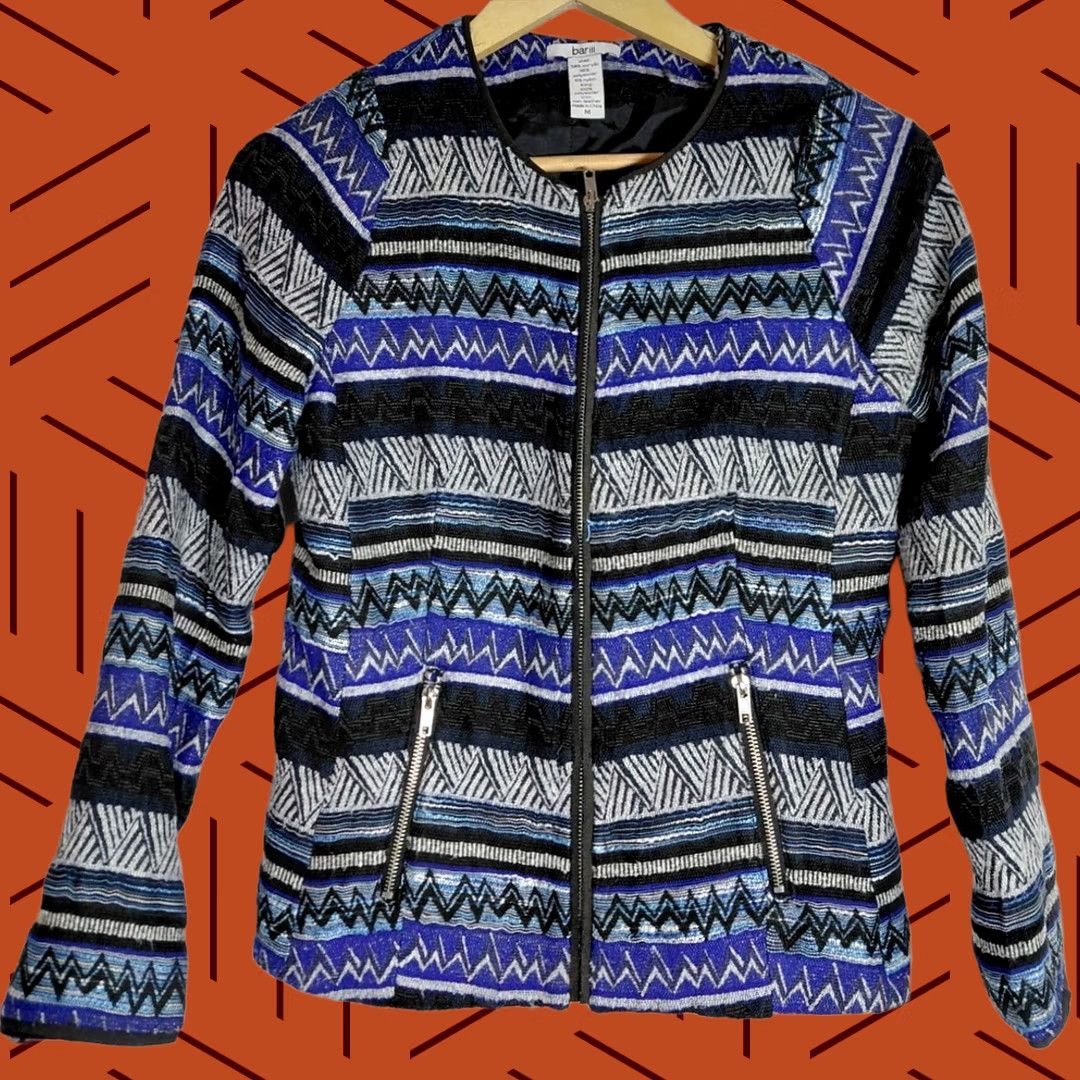 Bar III bar III Multicolor Knit Jacket Striped Long Sleeve Zip Lightweight Lined Polyester Zip Closure Womens M Color Multicolor Pattern Striped Jacket Size M / US 6-8 / IT 42-44 - 1 Thumbnail