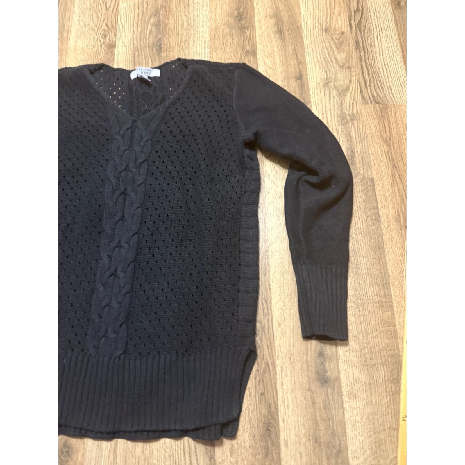 Vintage Ruff Hewn Sweater, Cable-Knit, V-Neck, Black, Women's Medium, Pullover, Long Sleeve, Casual, Regular Fit, Knit, Solid, Wool/Knits? Size M / US 6-8 / IT 42-44 - 4 Thumbnail