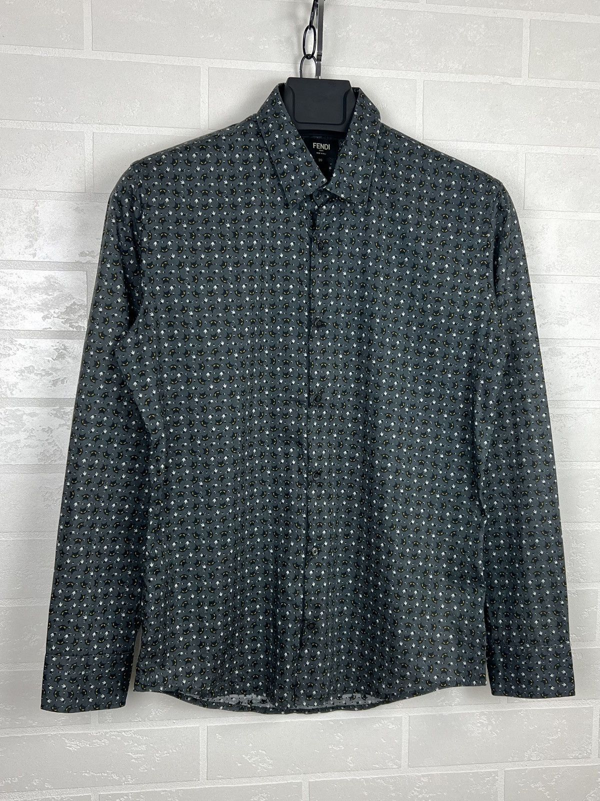 FENDI ROMA Shirt Button Up Monogram Monster Cat Eyes Pattern