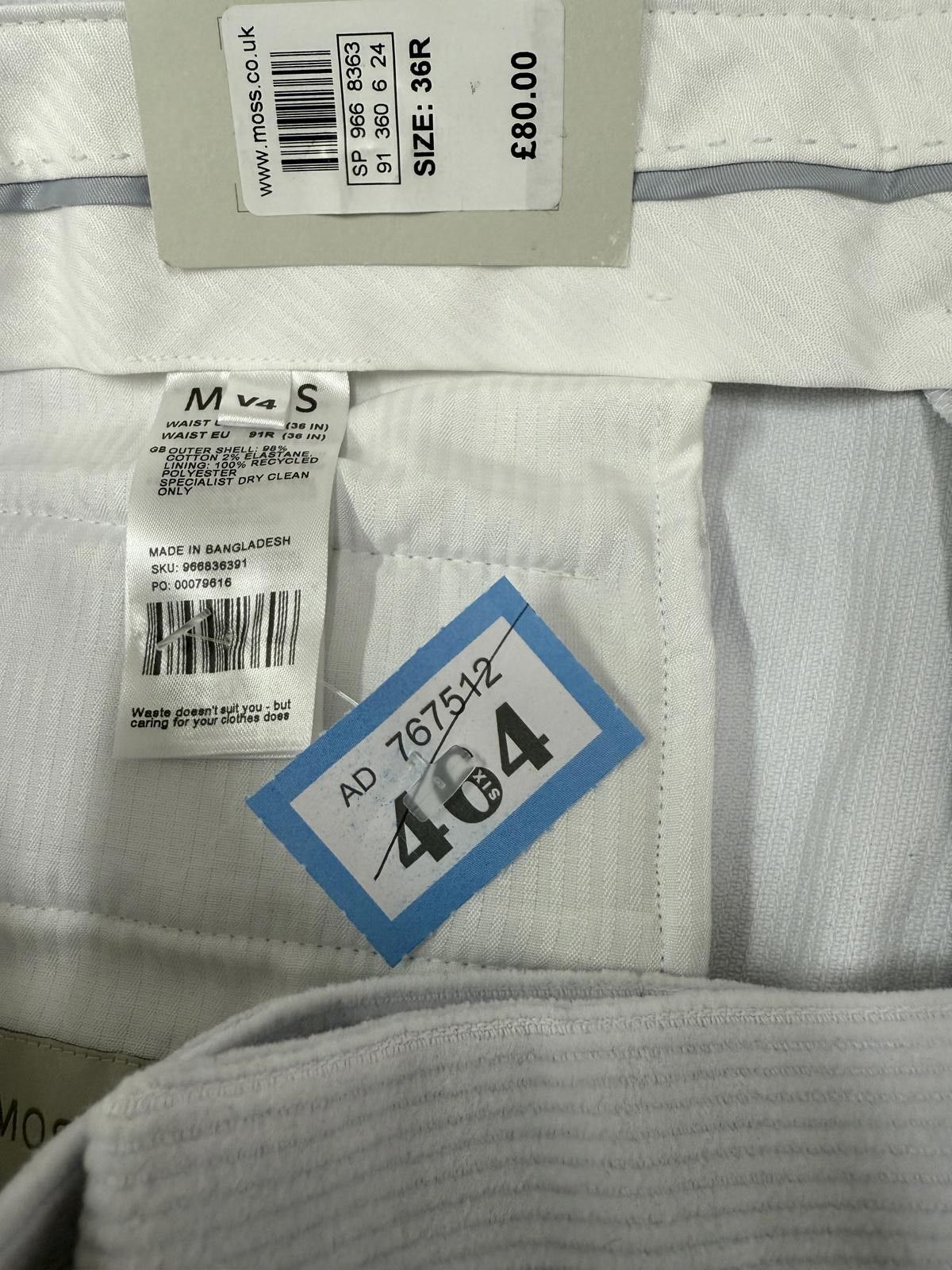 Unknown London Light Grey Corduroy Trousers Size 44R - 4 Thumbnail