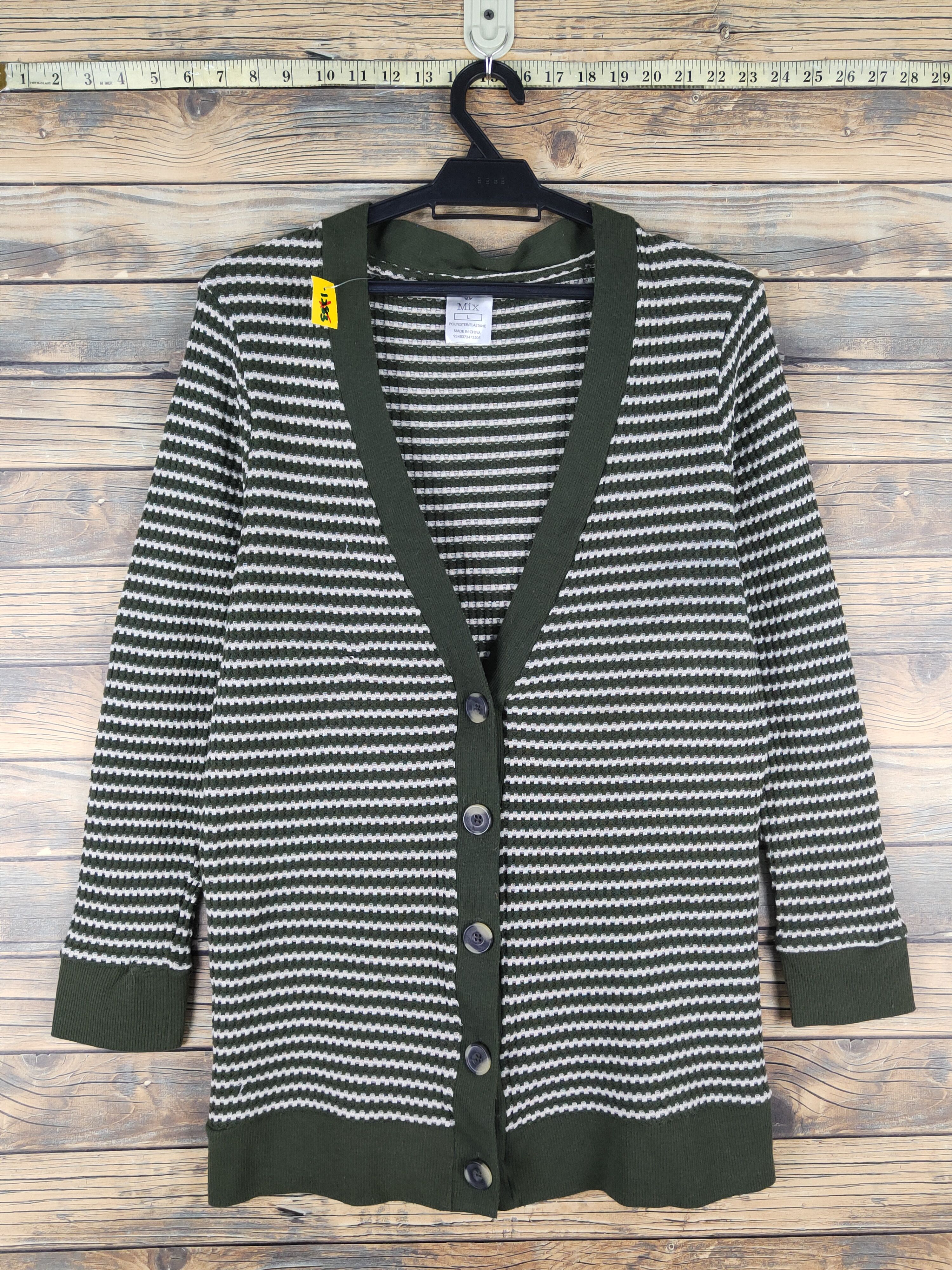 Mix Olive stripe Knitwear Cardigan #W1354