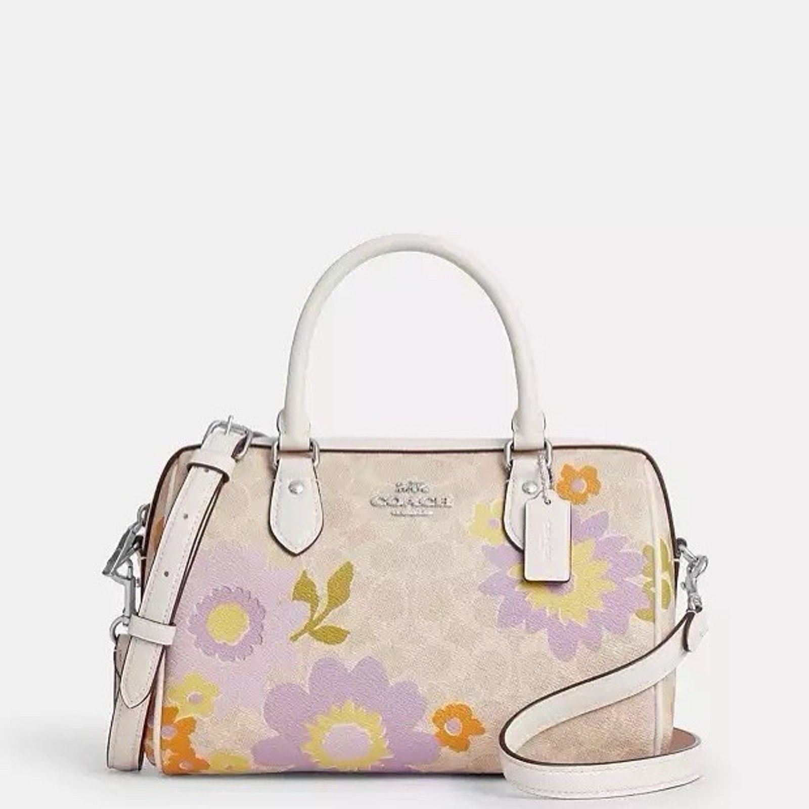 Coach NWT COACH CBG72 Rowan Satchel Bag Floral Silver/Sand Size ONE SIZE - 6 Thumbnail