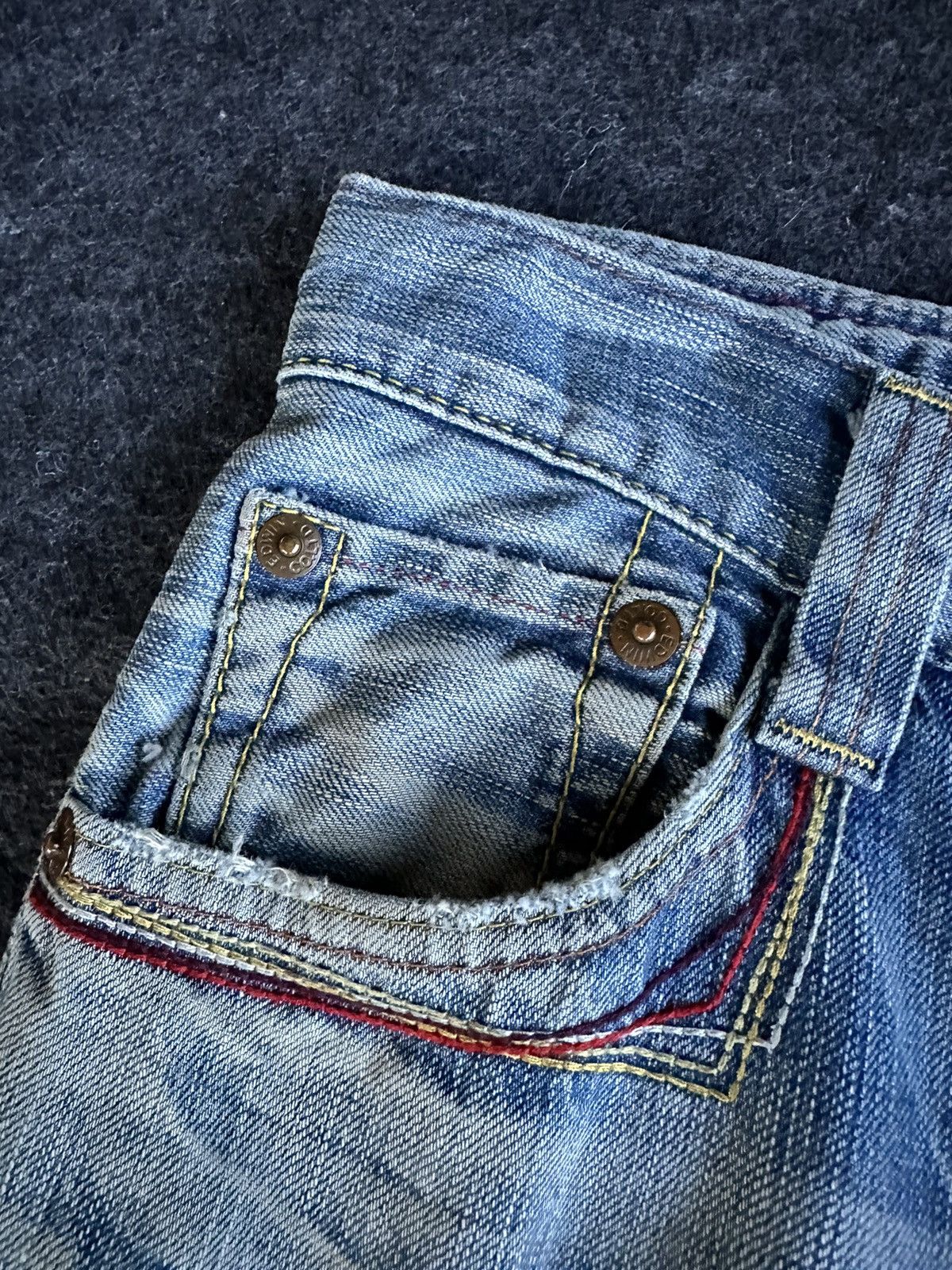 Edwin Vintage 90s Edwin 503 Blue Trip Blue Denim 28x31 D375 Size US 28 / EU 44 - 13 Thumbnail