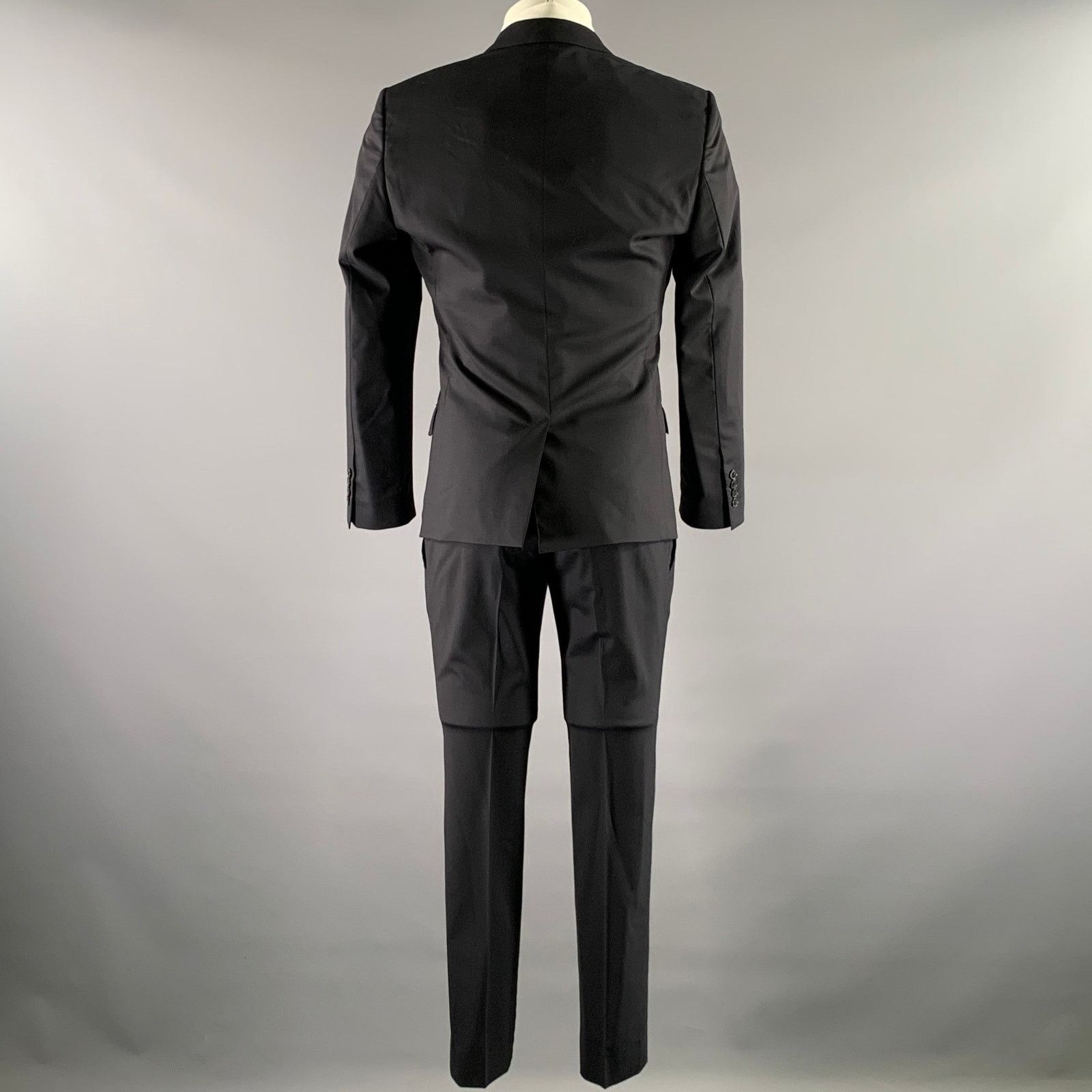 Dolce & Gabbana DOLCE & GABBANA 38 Navy Wool Blend Notch Lapel Slim Fit Suit Size 38S - 3 Thumbnail