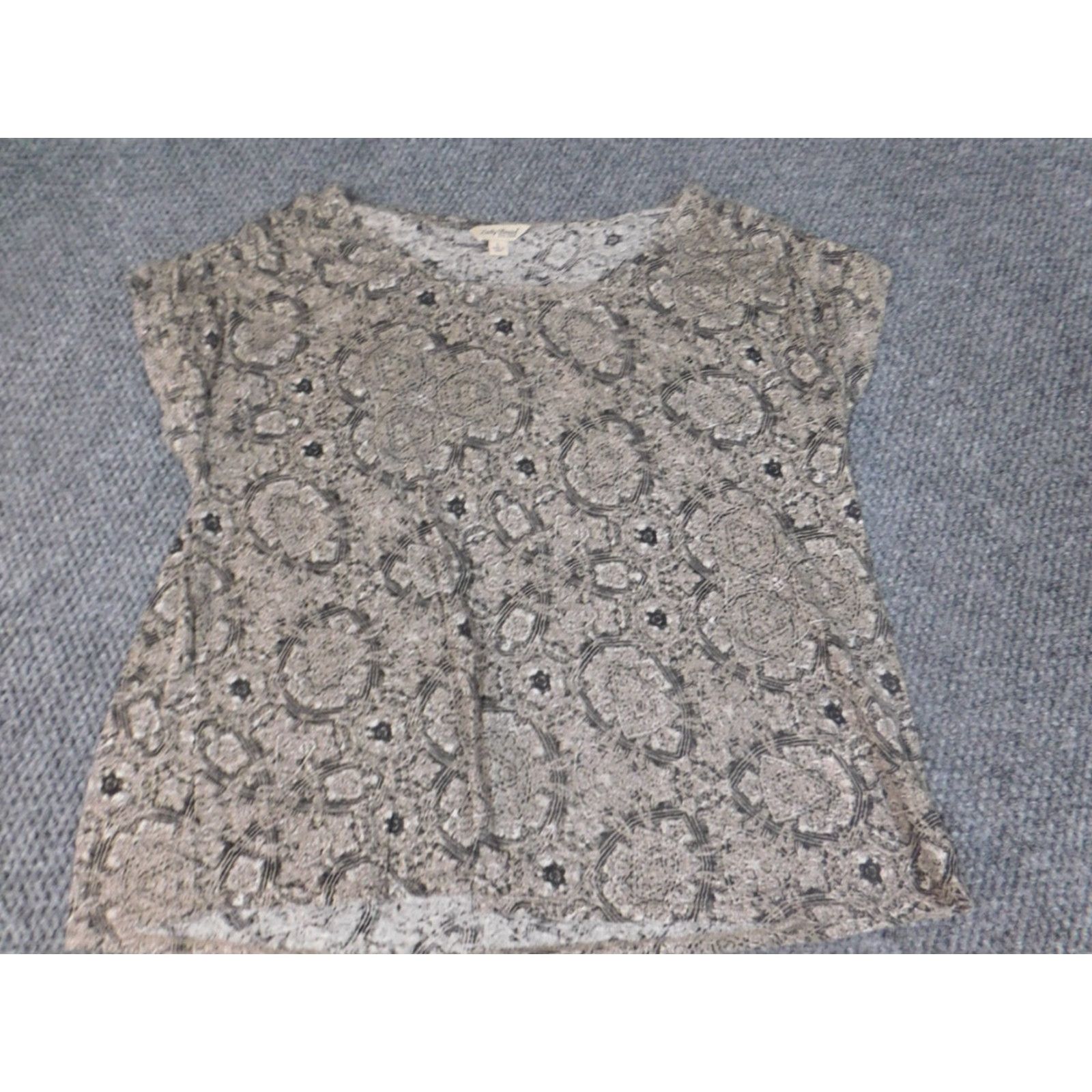 Lucky Brand Lucky Brand Blouse Shirt Womens L Beige Geometric Stretch Crew Neck Pullover Casual Linen Rayon Button Classic/Regular Size L / US 10 / IT 46 - 2 Thumbnail