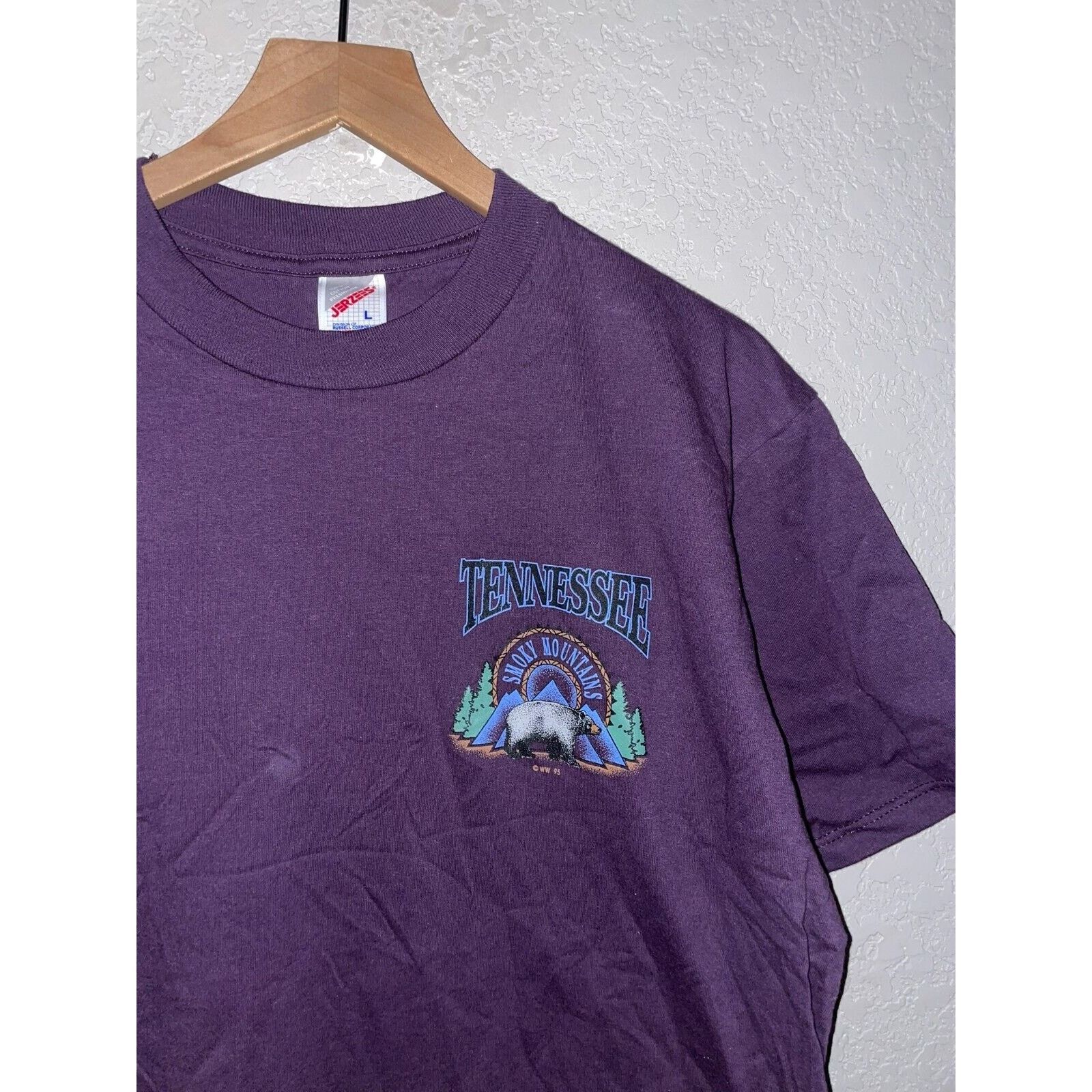 Jerzees Vintage Smoky Mountains Shirt Bear Tee Purple VTG 1995 Large Size US L / EU 52-54 / 3 - 2 Thumbnail