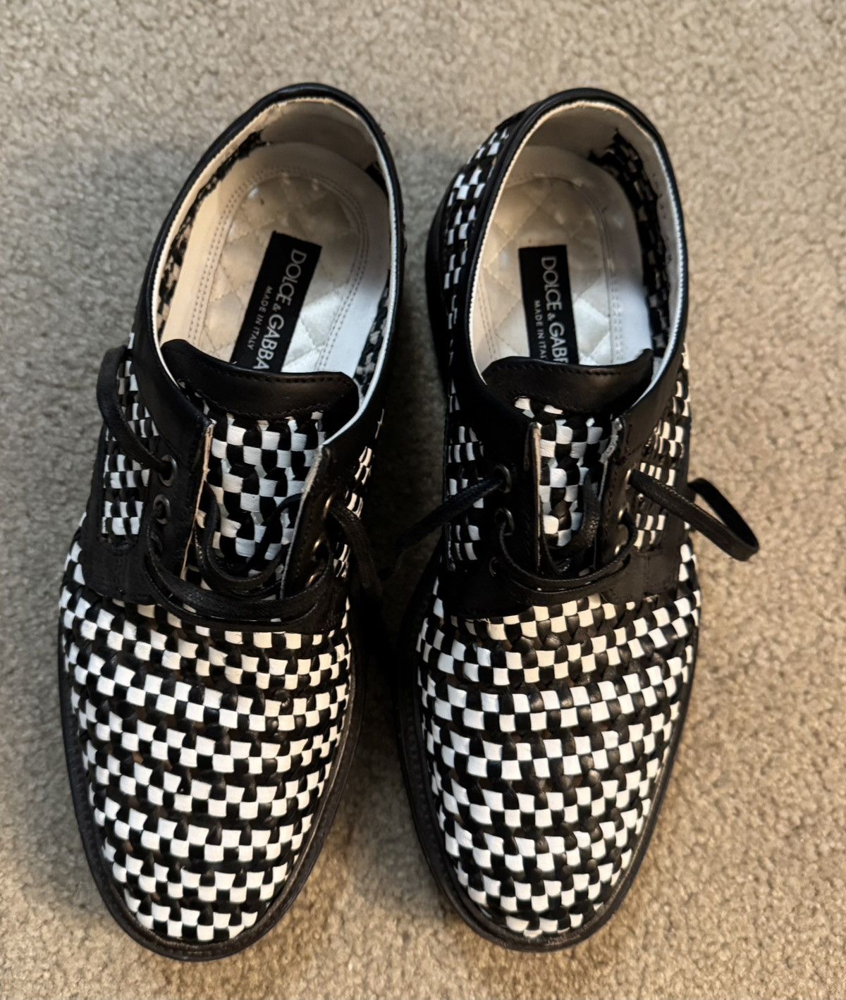 Dolce & Gabbana Black & White Check - Leather Lace Shoes Size US 10.5 / EU 43-44 - 1 Thumbnail