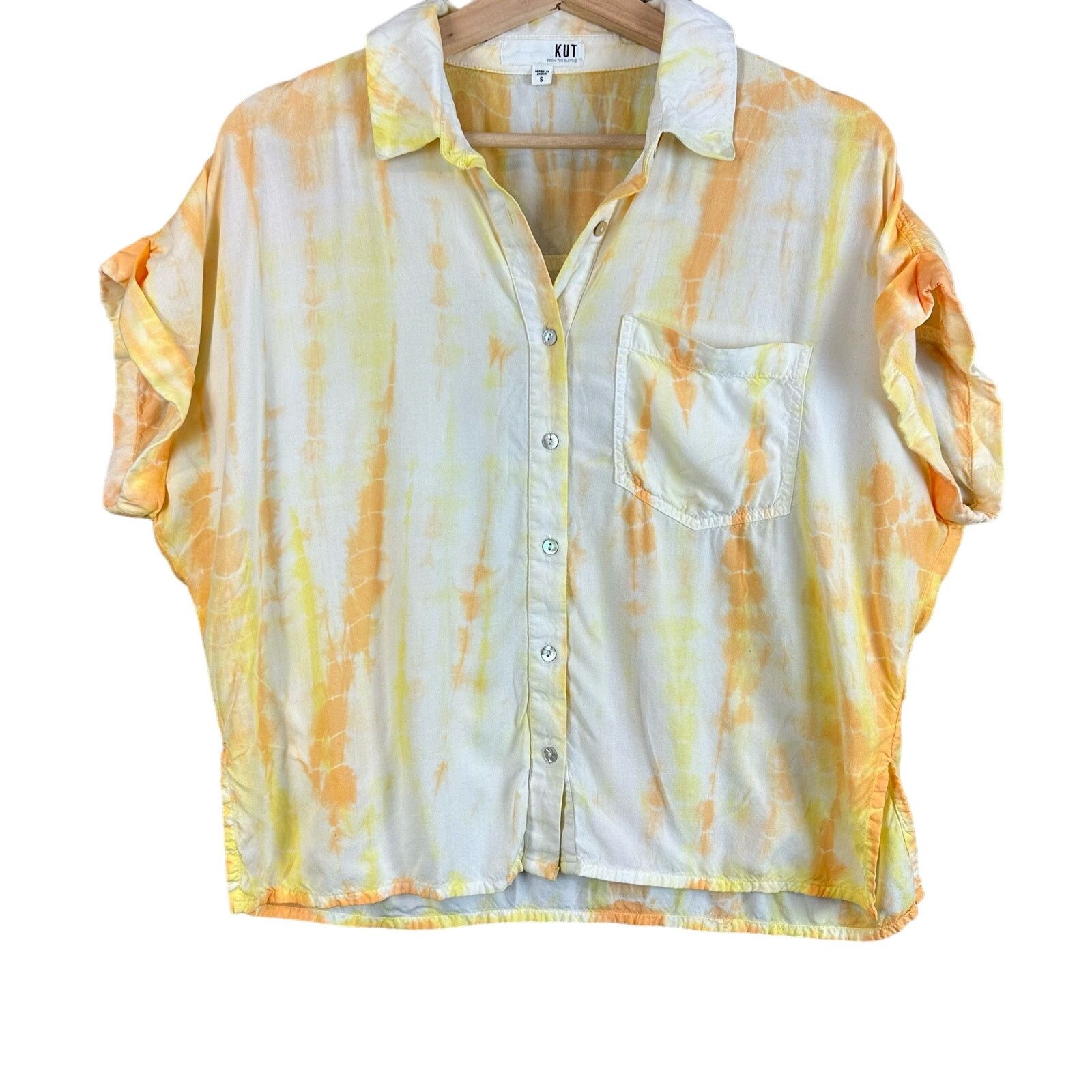 Other Kut Kloth Eden Button-Up Blouse Top Cropped Orange Tie Dye Size S / US 4 / IT 40 - 1 Thumbnail