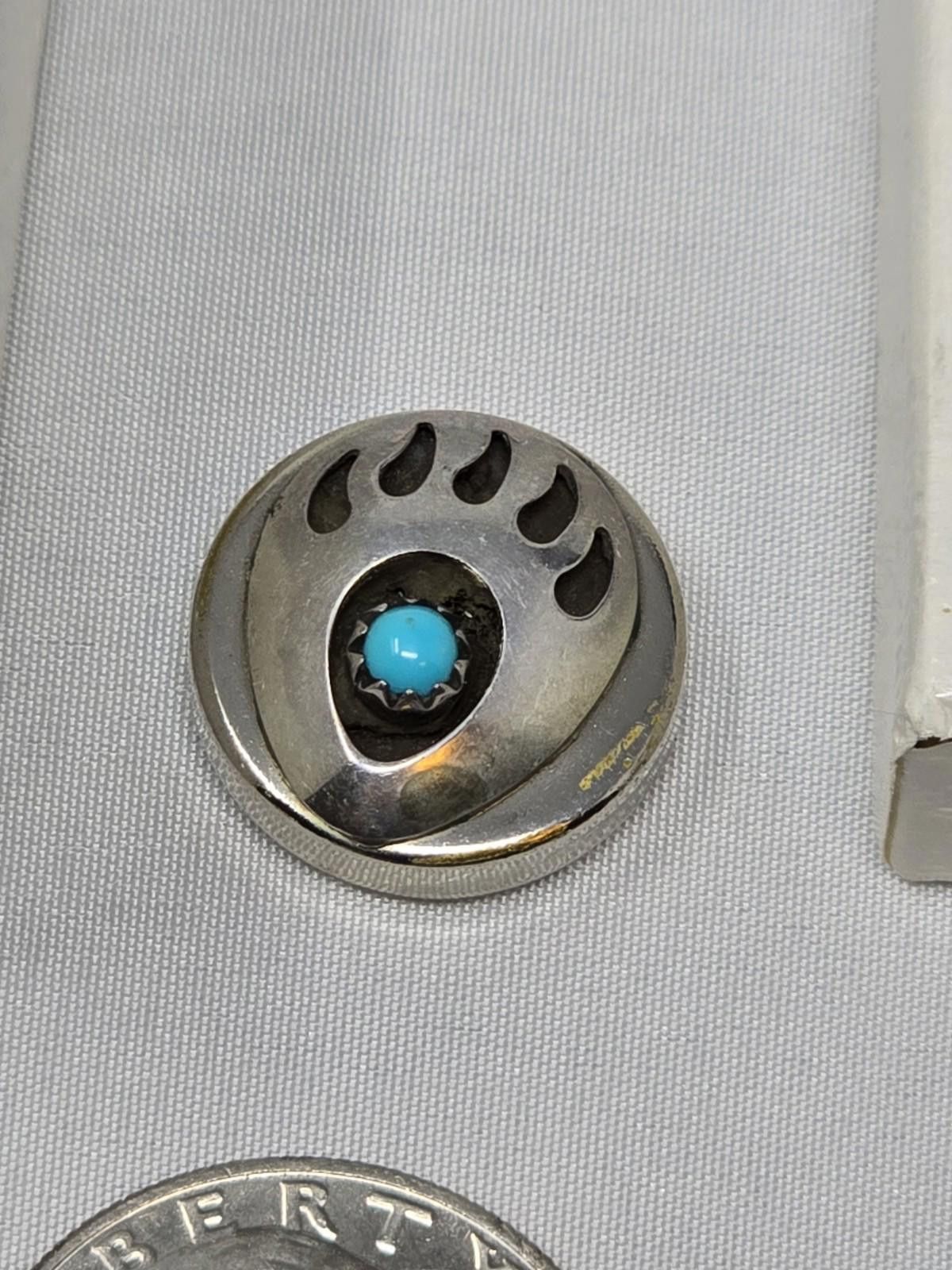 Other Vtg Santo Domingo 925 Turquoise Bear Paw Button Covers Set Size ONE SIZE - 6 Thumbnail