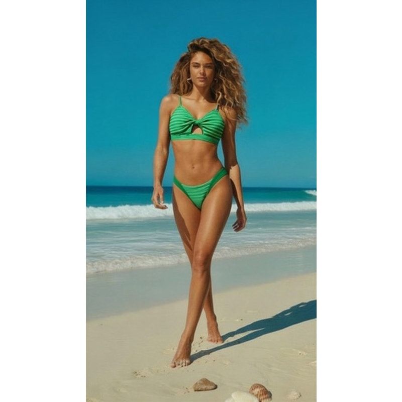 The Unbranded Brand Womens Green Ribbed 2-Piece Bikini Set Size XL Triangle Top Size XL / US 12-14 / IT 48-50 - 1 Thumbnail