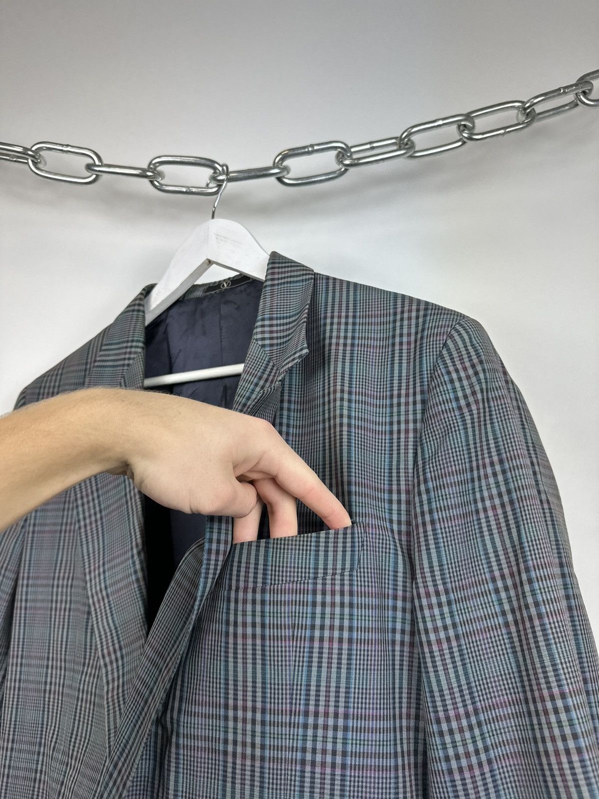 Valentino Vintage 90s Valentino Uomo Checkered Luxury Blazer Jacket Size 42R - 8 Thumbnail