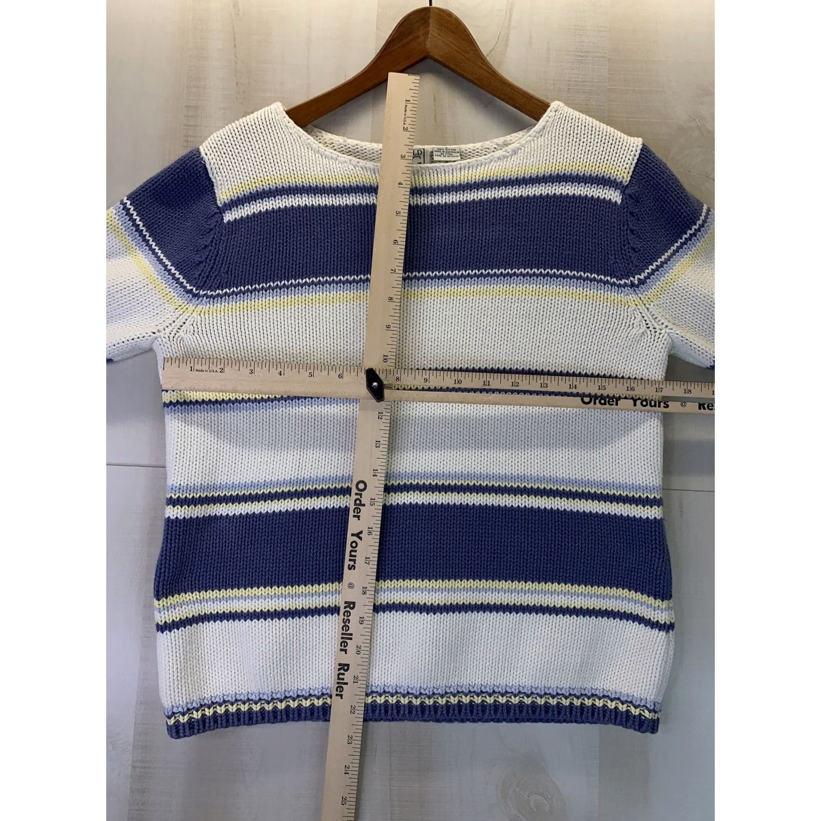 Vintage Field Gear Women’s S Knit Sweater Main Selling Point Blue/White/Yellow Stripe Pullover Cotton 100% Knits Size S / US 4 / IT 40 - 2 Thumbnail