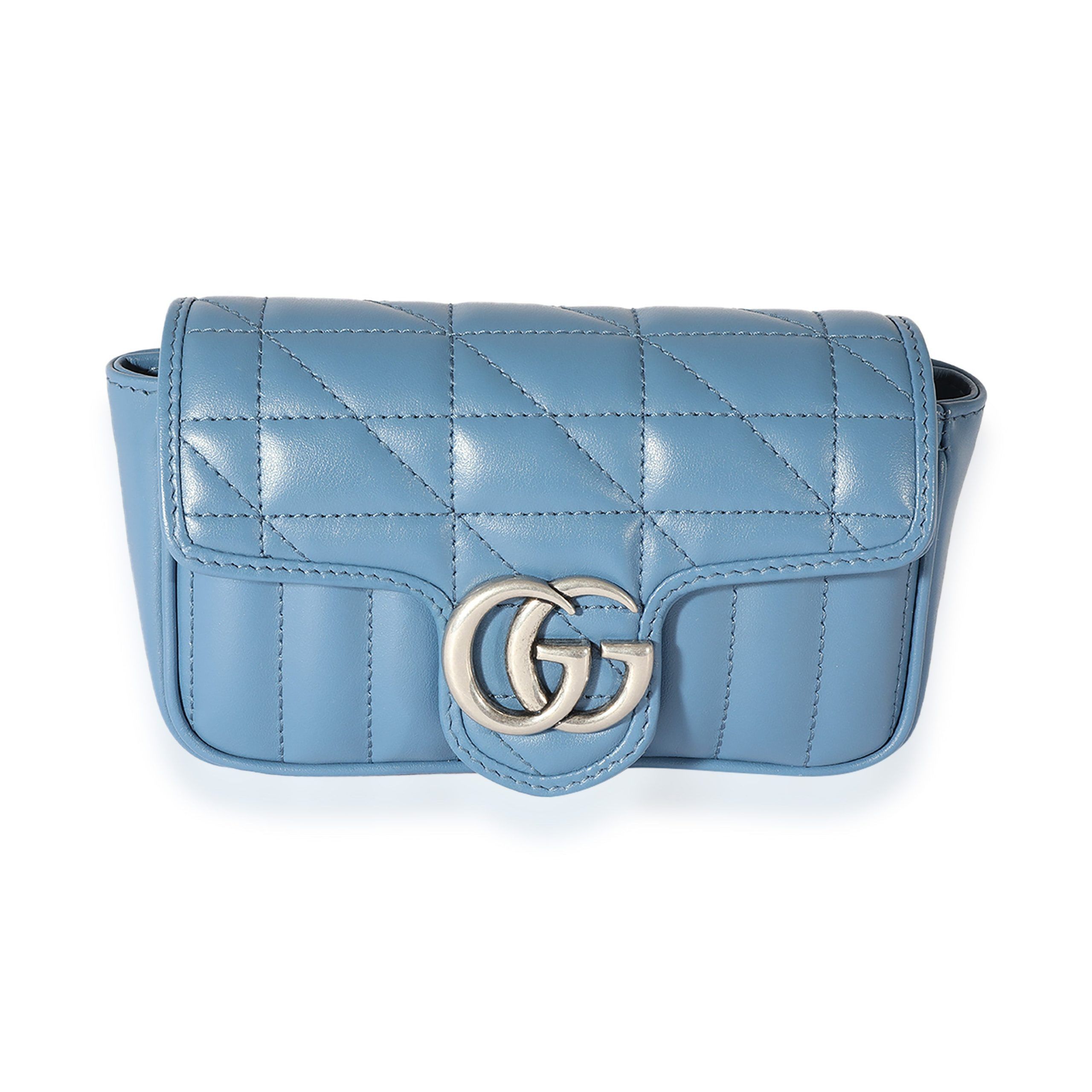 image of Gucci Blue Matelassé Leather Aria Marmont Super Mini Shoulder Bag, Women's
