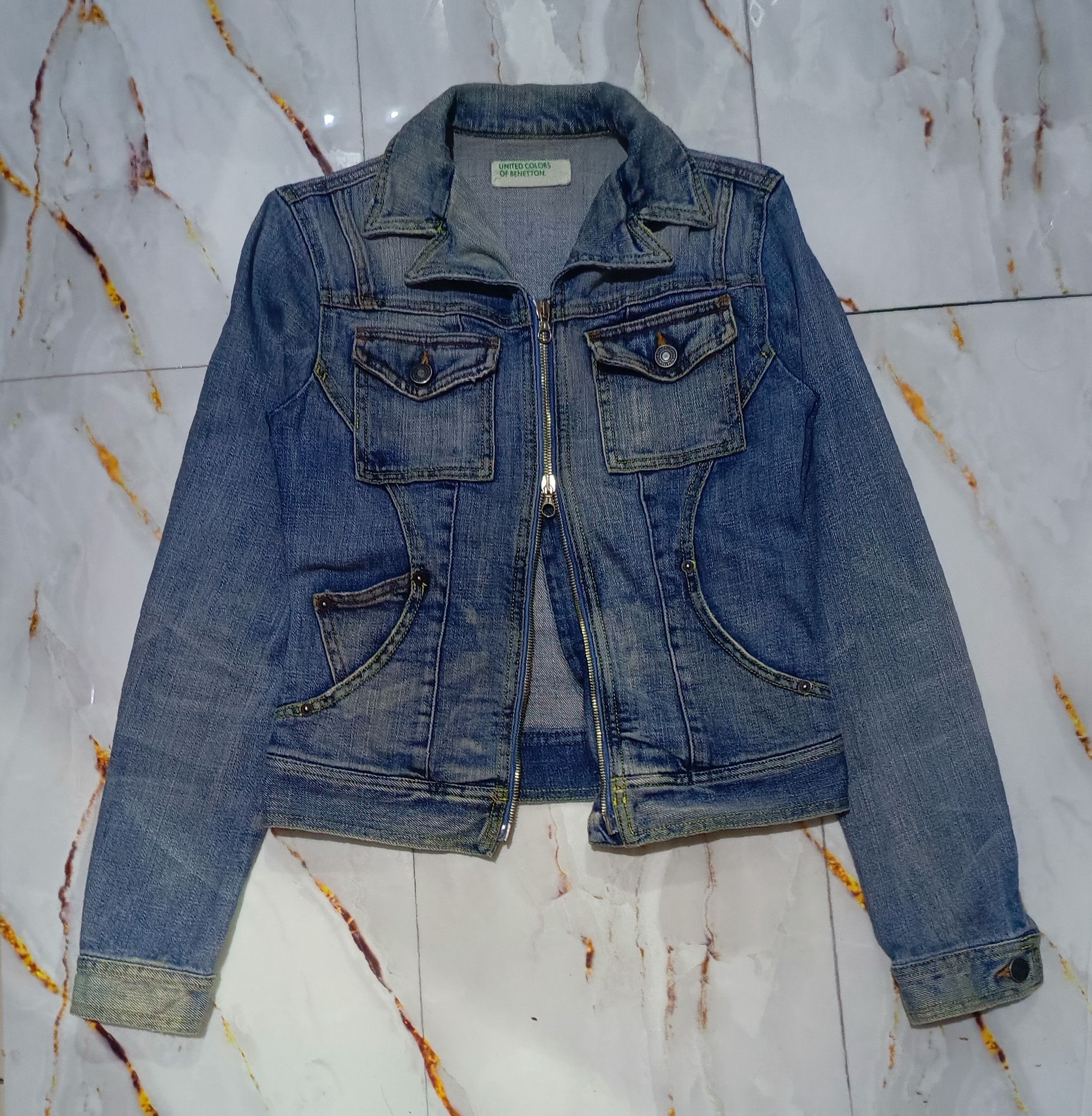 If Six Was Nine Benetton Italy 2 zip up rider multi pocket Denim Jacket Size XS / US 0-2 / IT 36-38 - 1 Thumbnail