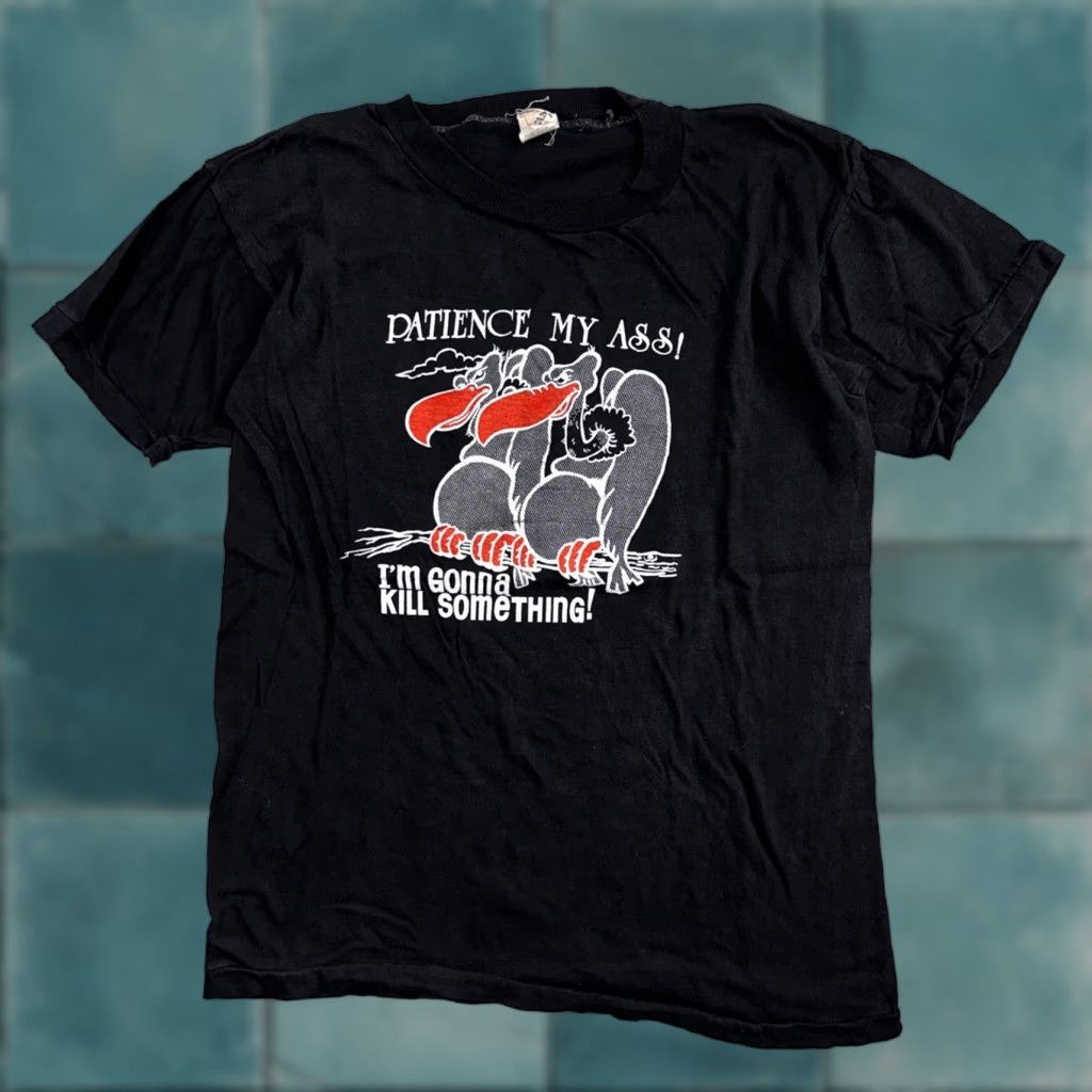 Vintage VINTAGE Men T-Shirt 70s 80s 90s Animals Hunting Funny Grunge Black Short Sleeve Size L Size US L / EU 52-54 / 3 - 1 Thumbnail