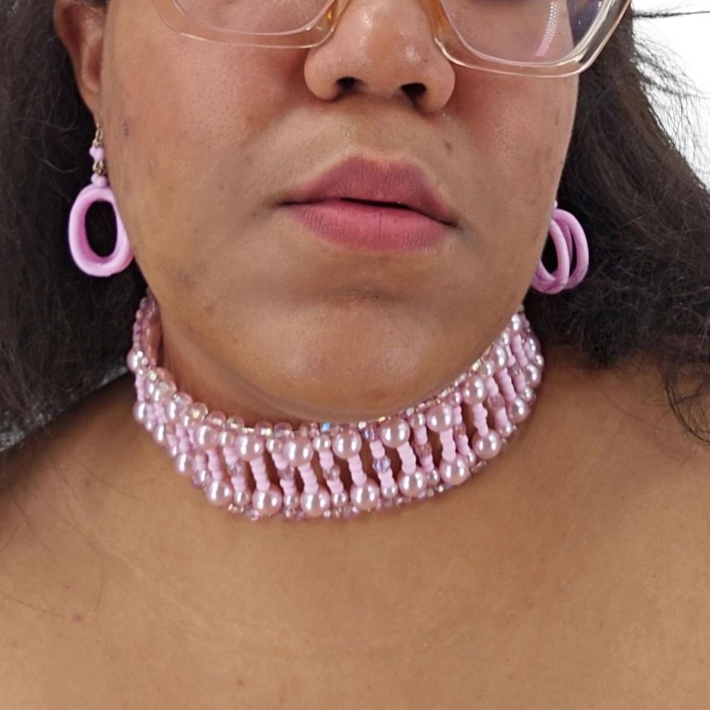 The Unbranded Brand Handmade Pink Pearl & Glass Beaded Choker Necklace Size ONE SIZE - 2 Thumbnail