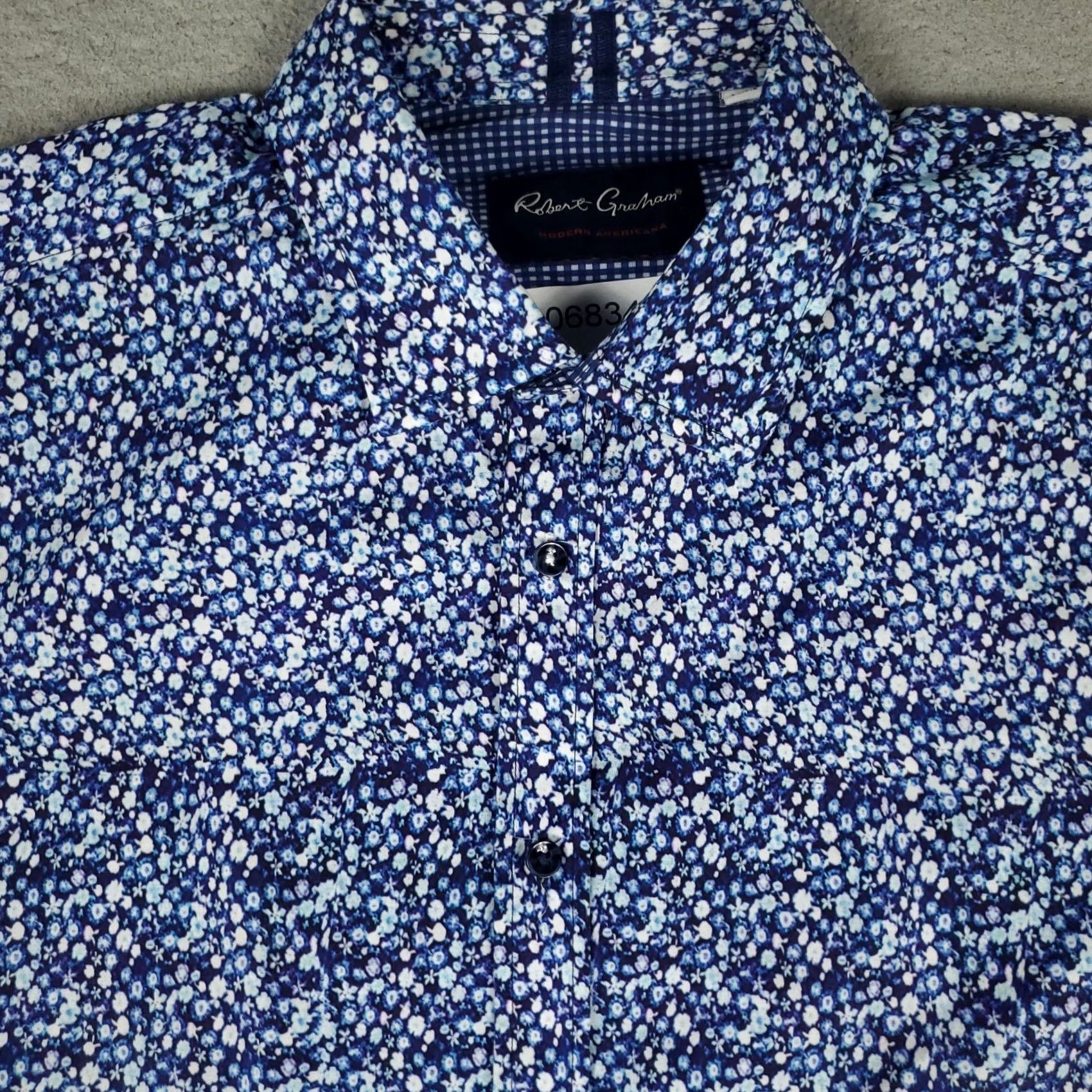 Robert Graham Robert Graham Mens Button Up Shirt Blue Floral Short Sleeve 2XL Tailored Fit Size US XXL / EU 58 / 5 - 2 Thumbnail