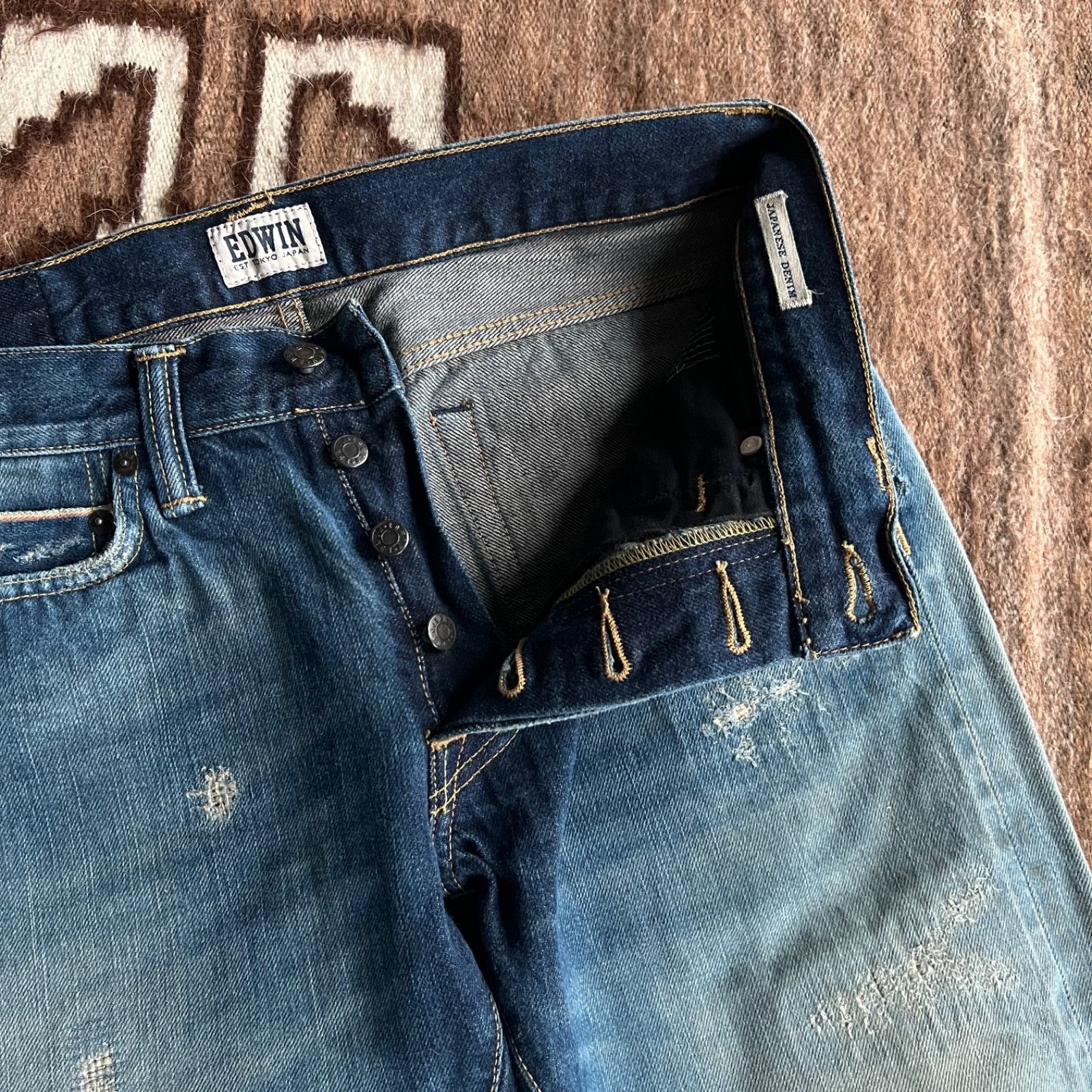 Edwin Edwin Selvedge Jeans Japanese Denim Slim Fit Distressed 9828 Size US 32 / EU 48 - 6 Thumbnail