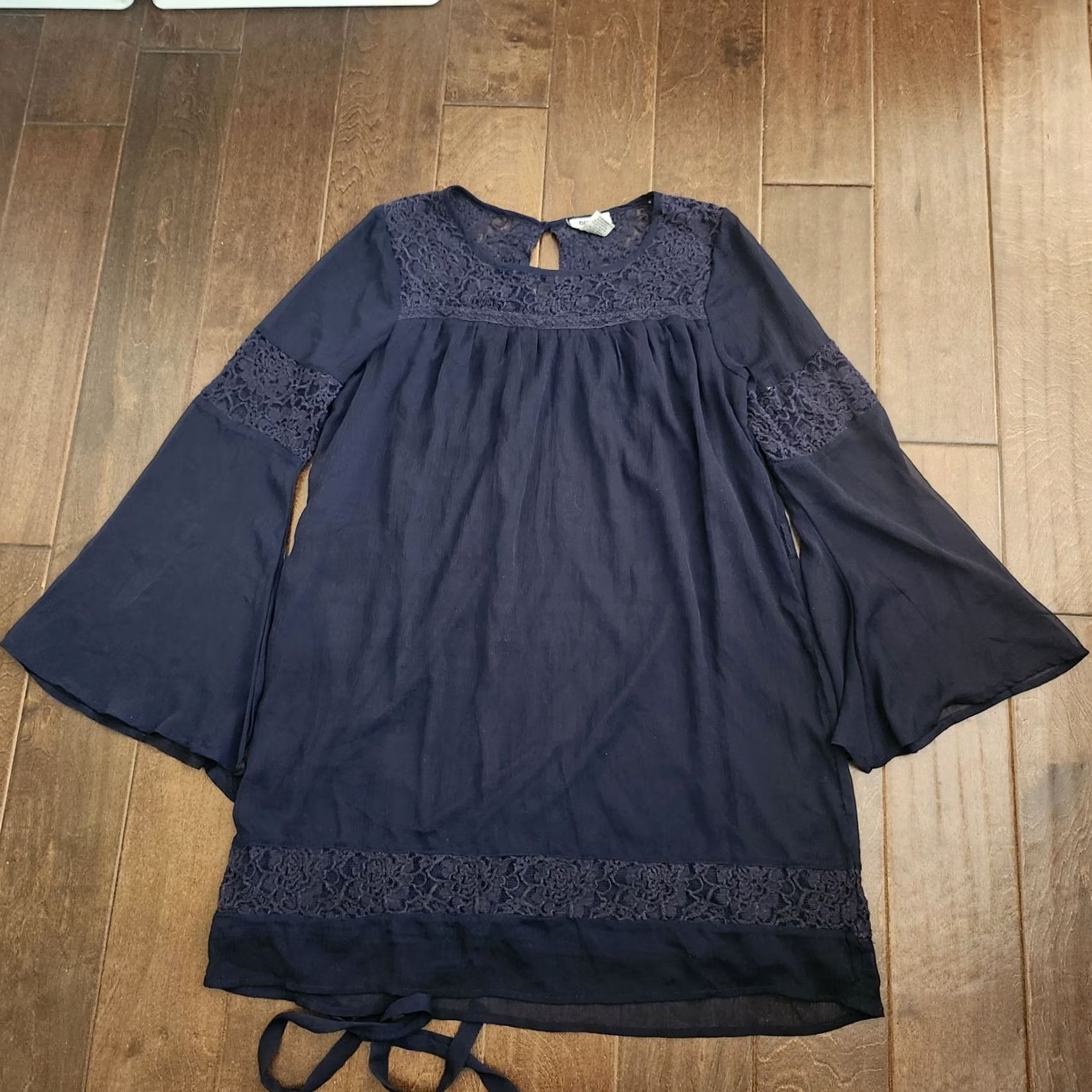 Bell Dizzire Dress Womens Large Black Lace Chiffon Bell Sleeve Grunge A-Line Knee Length Size L / US 10 / IT 46 - 3 Thumbnail
