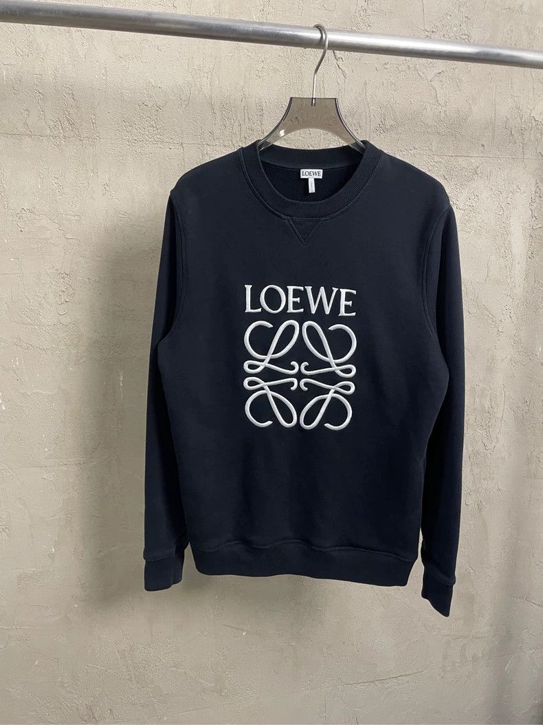 LOEWE Black embroidered Logo round neck hoodie
