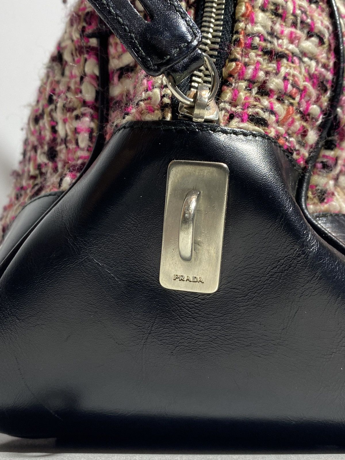 Prada Prada Boston Bag Triangle Logo Plate Tweed Size ONE SIZE - 12 Thumbnail