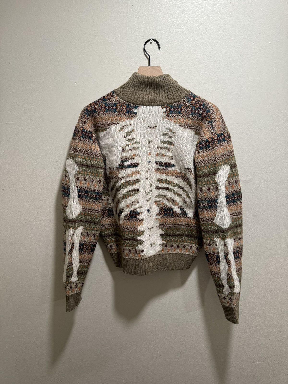 Kapital 7G WOOL FAIRISLE BONE ZIP SHORT CARDIGAN - ORANGE