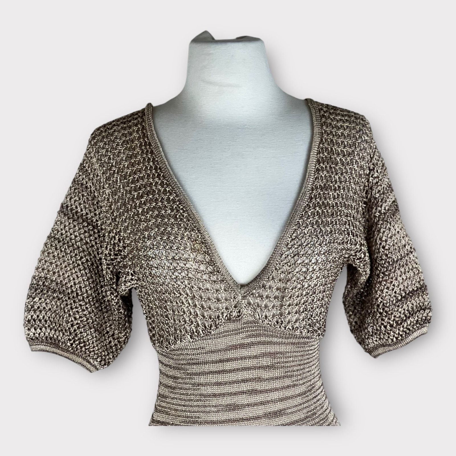 Bebe Bebe | Vintage Y2K Shimmery crochet Body-con Mini Dress | XS Size XS / US 0-2 / IT 36-38 - 11 Thumbnail
