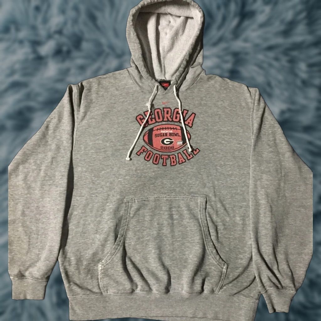 VINTAGE Nike Center Swoosh Georgia Football Hoodie L Gray 90s Grunge Sugar Bowl Men Large Football USA College Retro Sport Mens