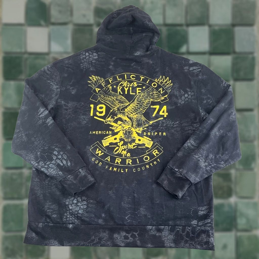 Affliction Affliction Hoodie Men 2XL Black AOP Spirit Of A Warrior Eagle CHRIS KYLE FROG Geometric Zipper Full Zip Distressed Mens Size US XXL / EU 58 / 5 - 1 Thumbnail