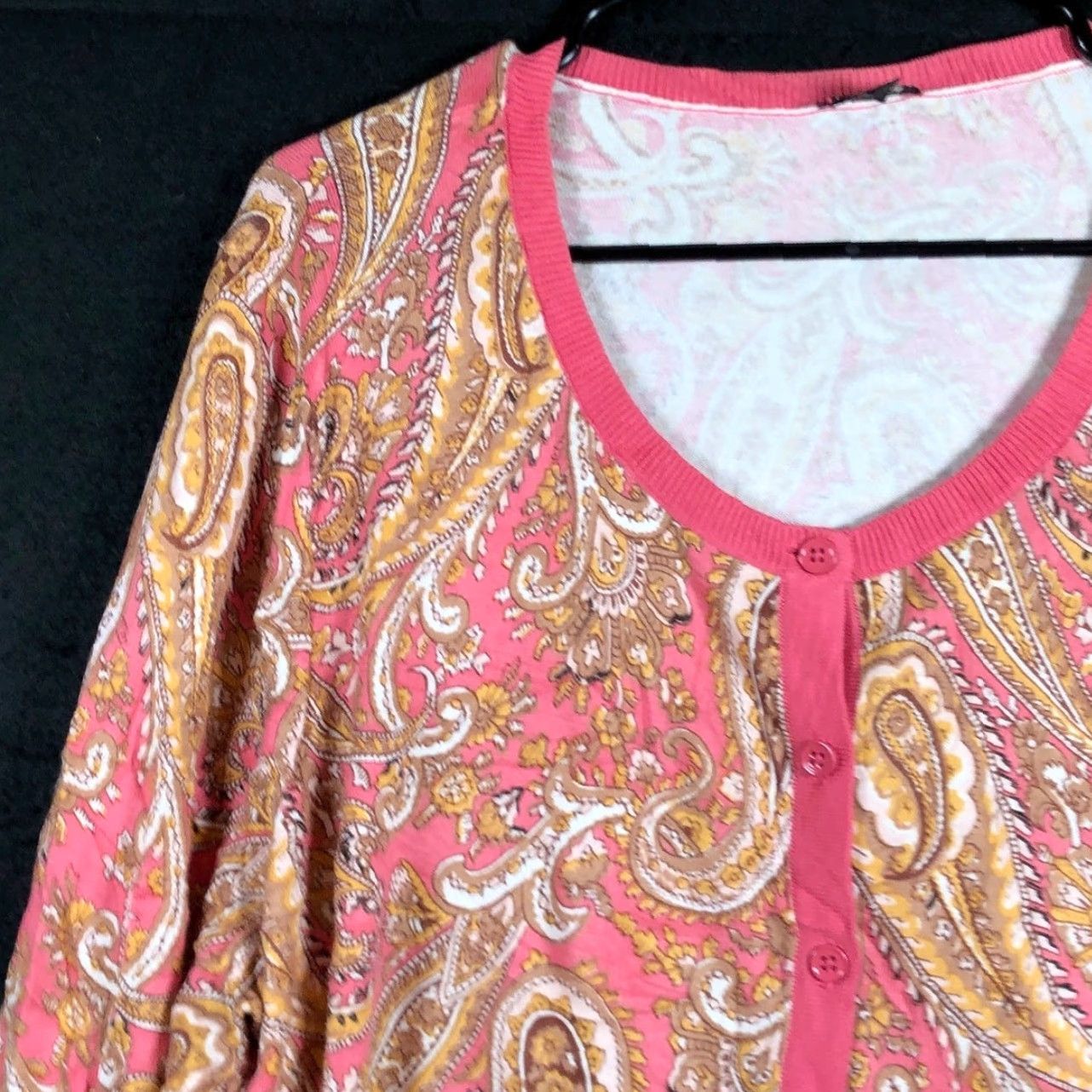 Talbots Talbots Womens Cardigan Pink Gold Paisley Button Front Knit Cotton 2X Cardigan Womens Plus Size Knit Sweater Size XXL / US 16-18 / IT 52-54 - 4 Thumbnail