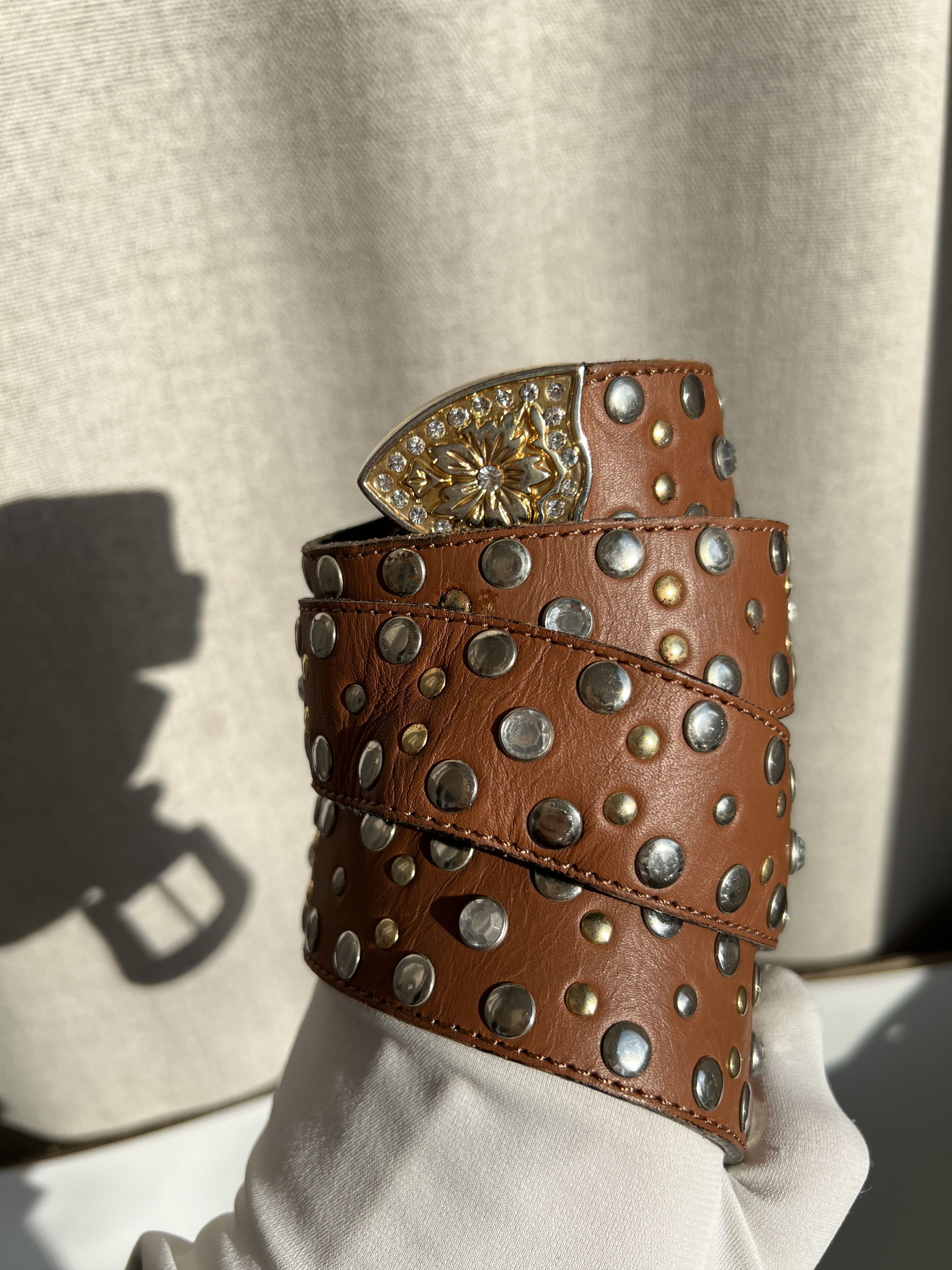 Vintage Y2K Heavy Studded Rhinestones Leather Belt Like BB Simons Size ONE SIZE - 12 Thumbnail