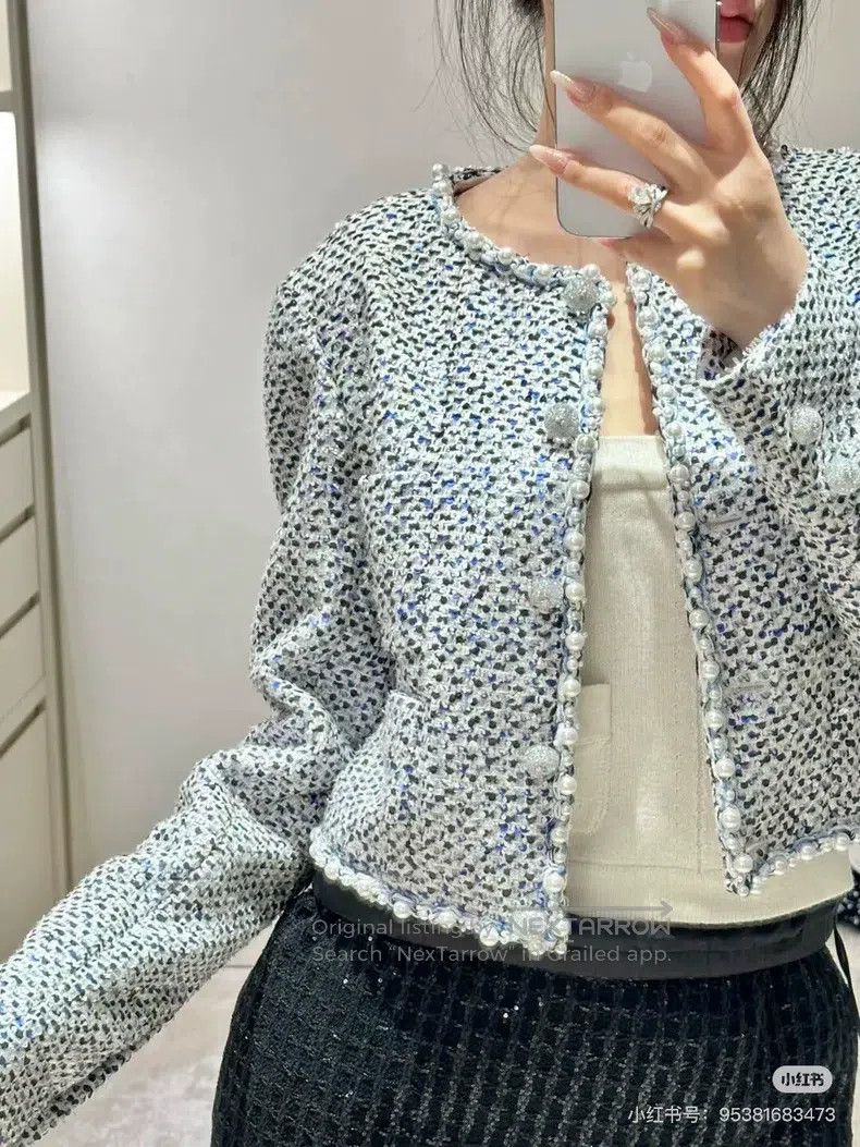 Chanel Chanel 25P blue and white pearl sequin knitted coat Size XS / US 0-2 / IT 36-38 - 9 Thumbnail