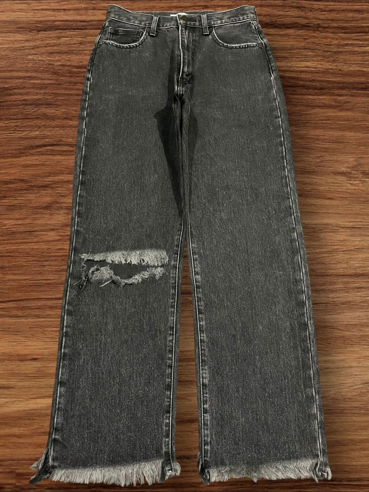 MOUSSY Vintage Moussy High Rise Distressed Frayed Leg Straight Jean Size 27" / US 4 / IT 40 - 1 Thumbnail